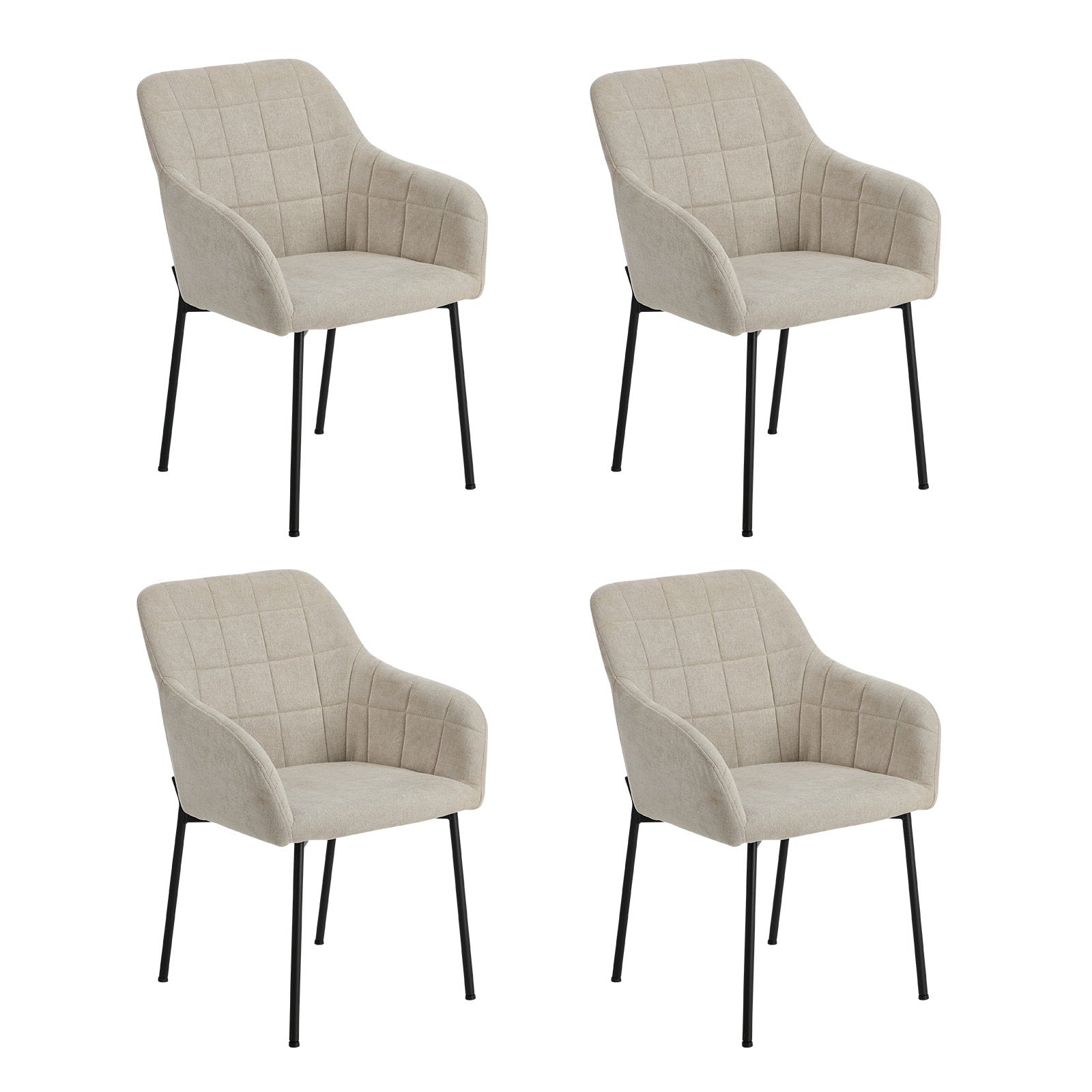Oikiture 4x Dining Chairs Kitchen Accent Armchairs Linen Fabric Beige - Sunyee