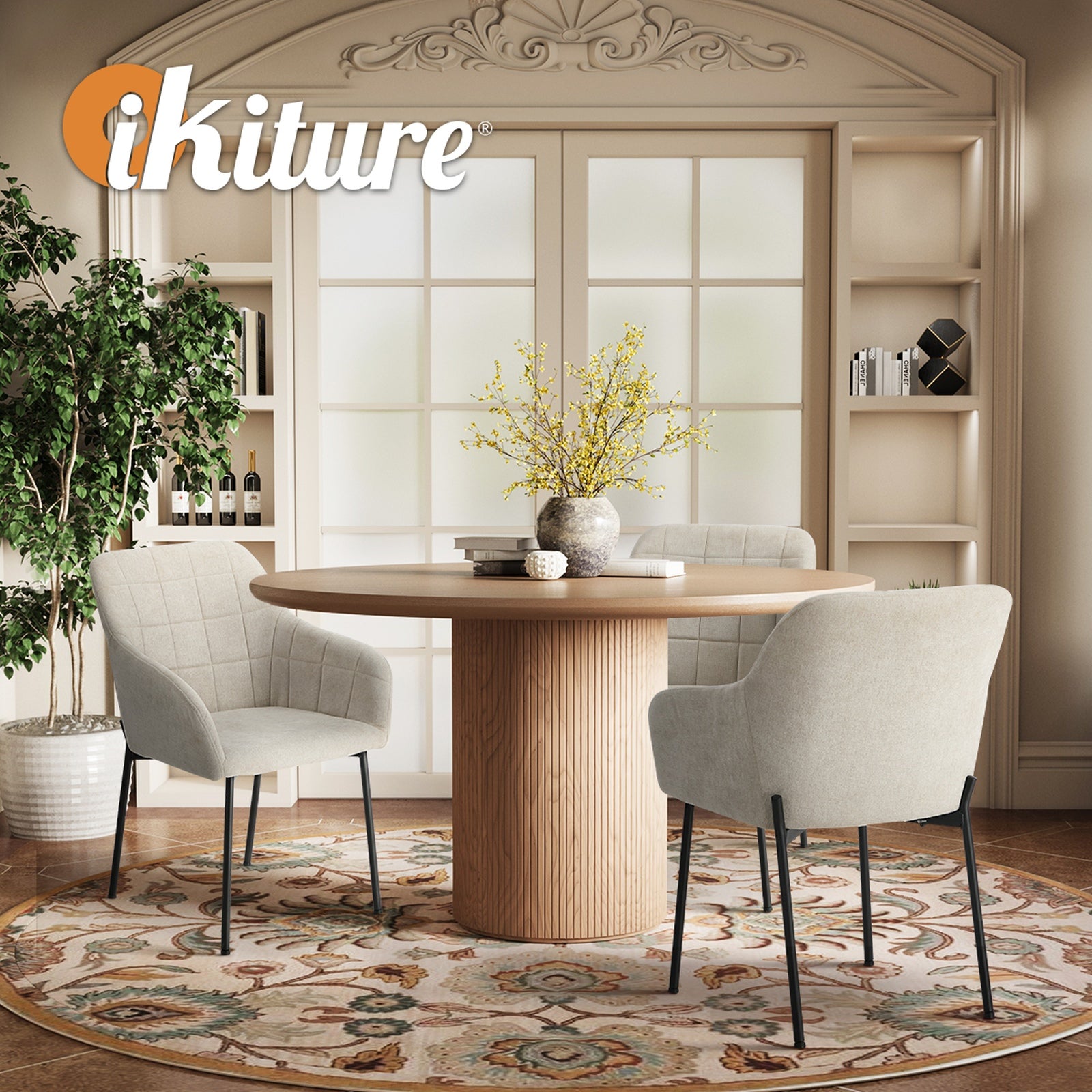 Oikiture 6x Dining Chairs Kitchen Accent Armchairs Linen Fabric Beige - Sunyee