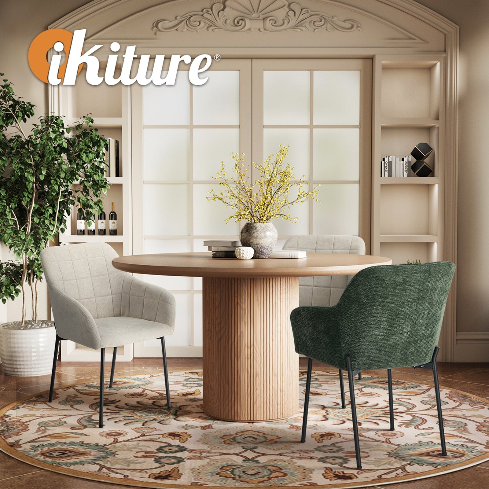 Oikiture 2x Dining Chairs Kitchen Accent Armchairs Linen Fabric - Sunyee