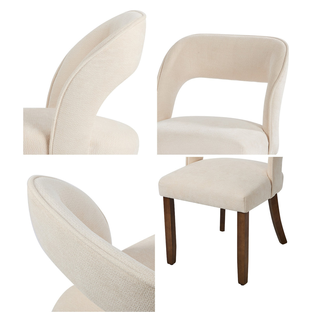 Oikiture 2x Dining Chairs Chenille Upholstery Chair Rubberwood Legs Beige