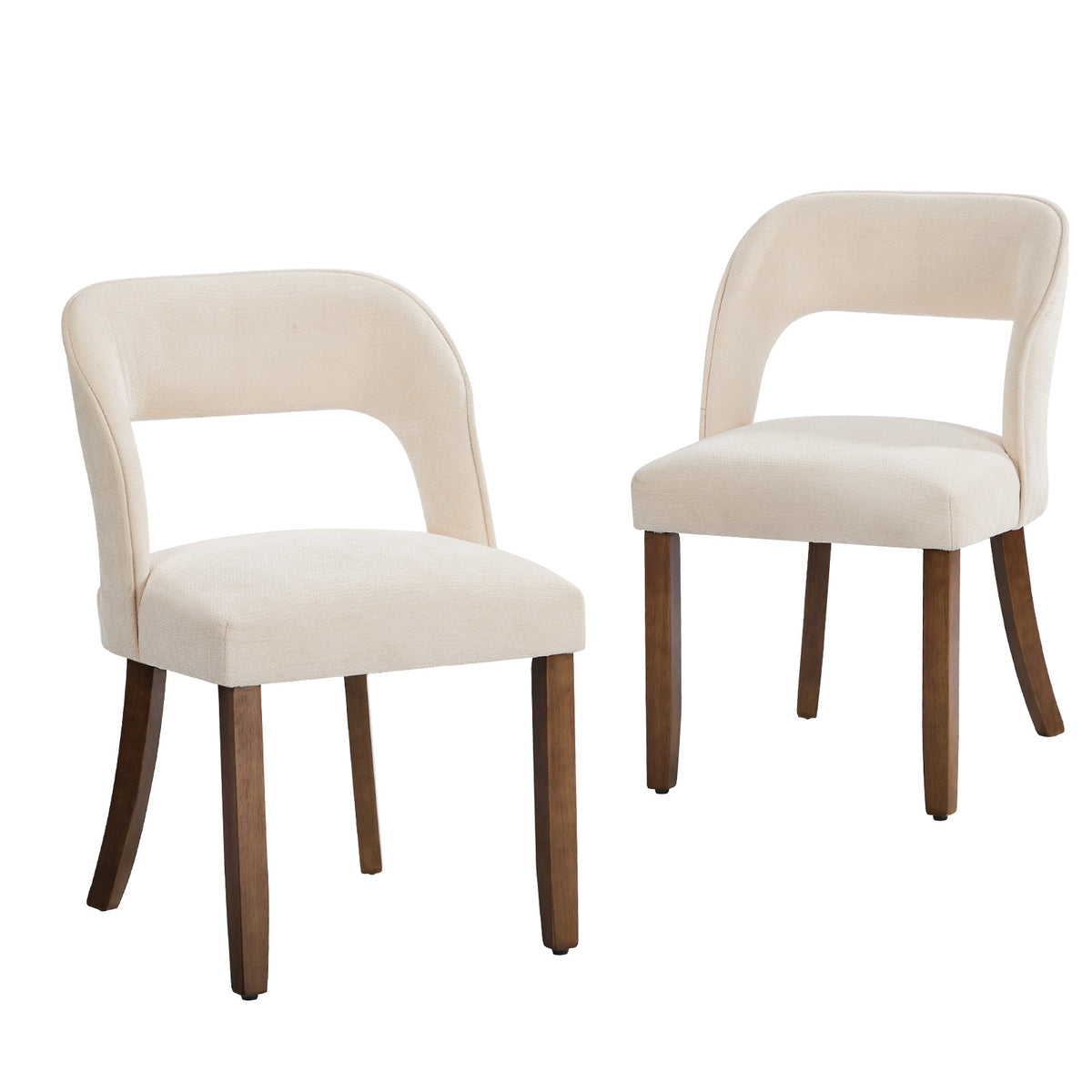 Oikiture 2x Dining Chairs Chenille Upholstery Chair Rubberwood Legs Beige