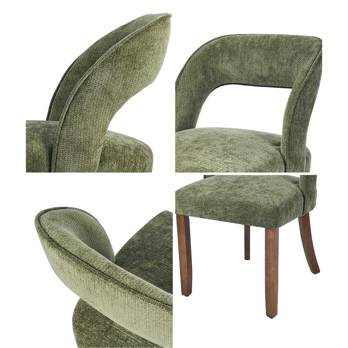 Oikiture 2x Dining Chairs Chenille Upholstery Chair Rubberwood Legs Green