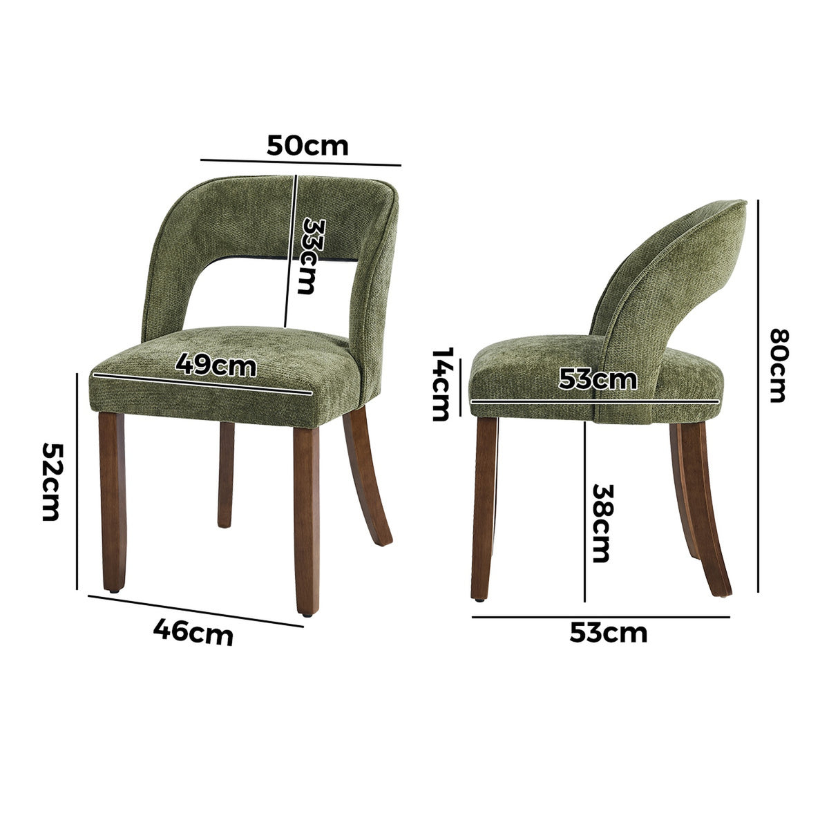 Oikiture 2x Dining Chairs Chenille Upholstery Chair Rubberwood Legs Green