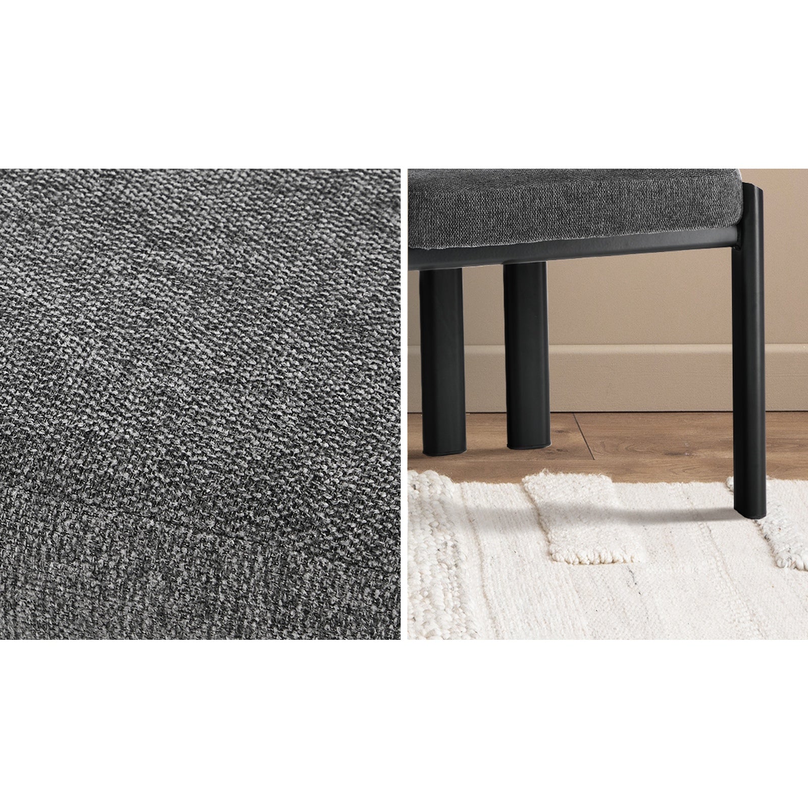 Oikiture Set of 2 Dining Chairs Linen Fabric Kitchen Chair Padded Seat Grey