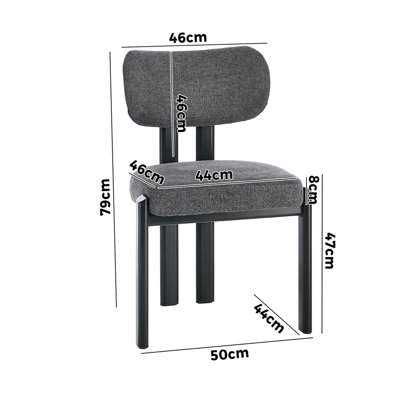 Oikiture Set of 2 Dining Chairs Linen Fabric Kitchen Chair Padded Seat Grey