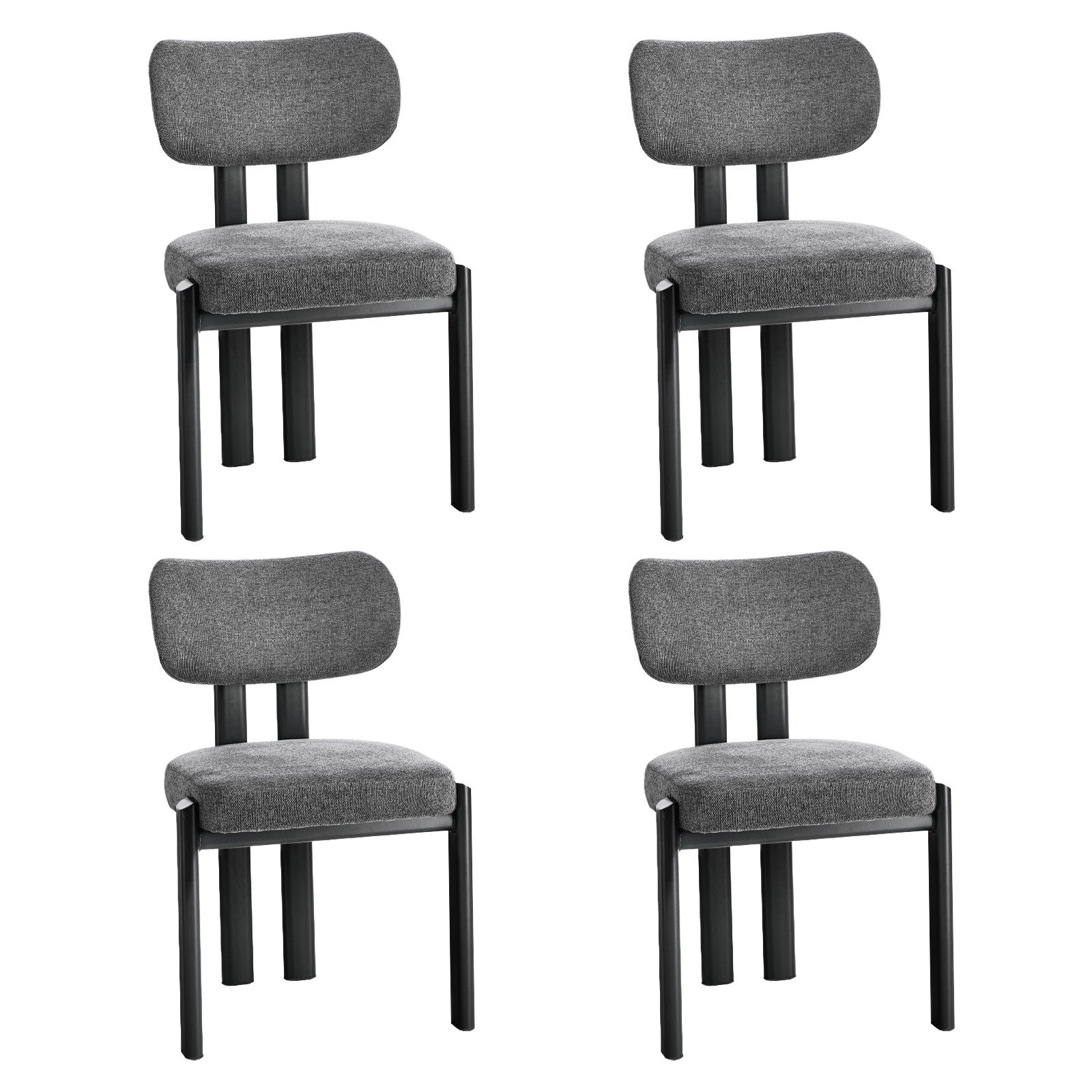 Oikiture Set of 4 Dining Chairs Linen Fabric Kitchen Chair Padded Seat Grey