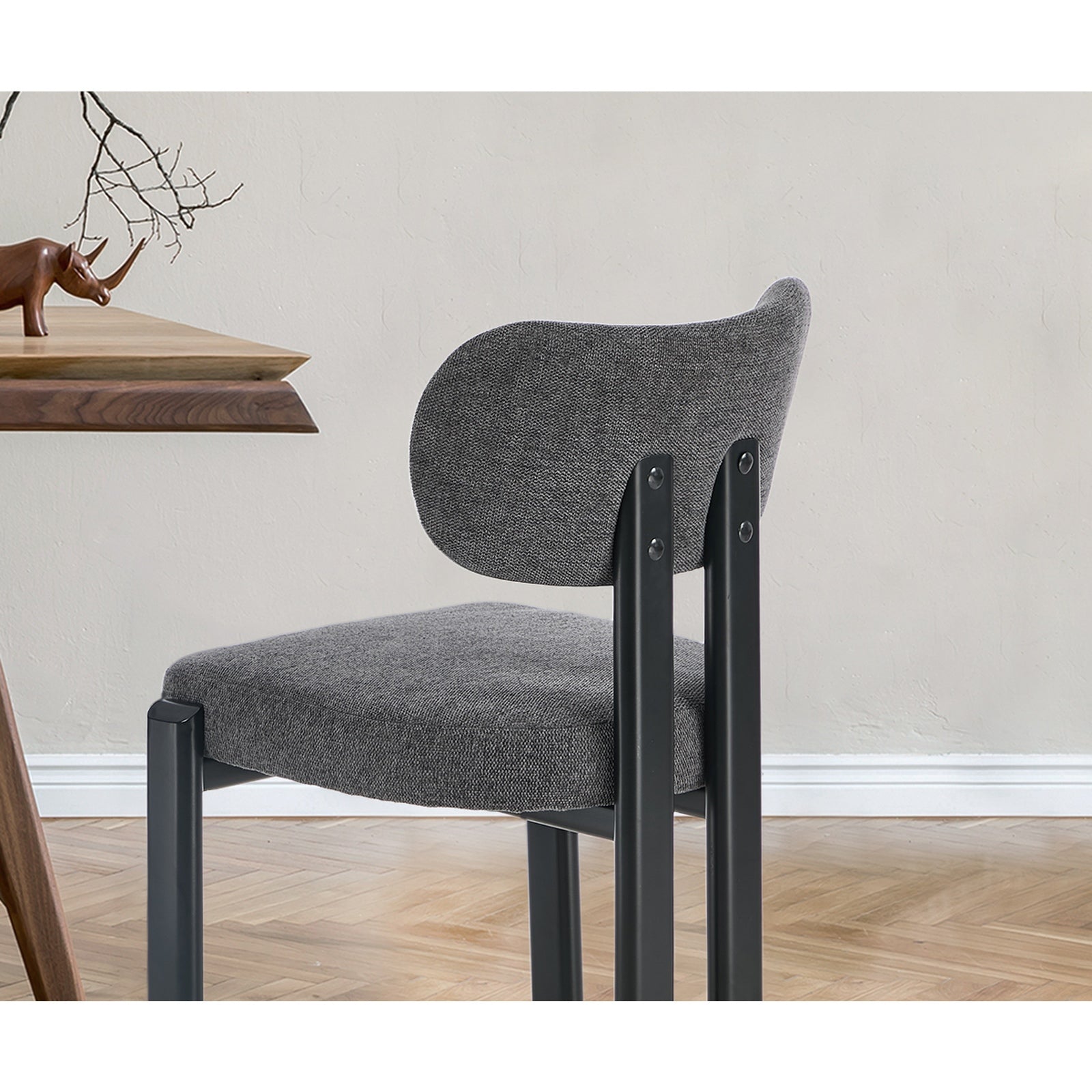 Oikiture Set of 6 Dining Chairs Linen Fabric Kitchen Chair Padded Seat Grey