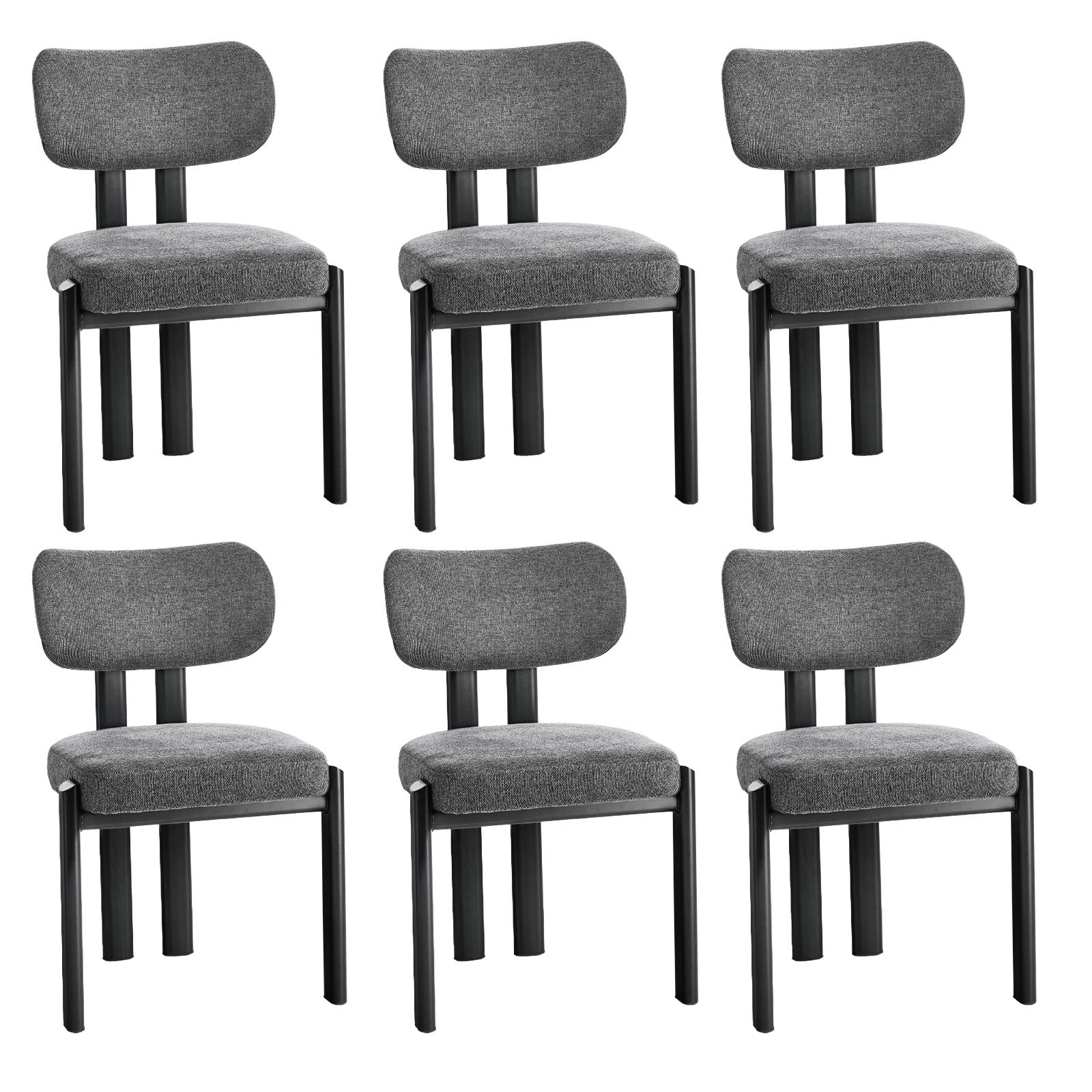 Oikiture Set of 6 Dining Chairs Linen Fabric Kitchen Chair Padded Seat Grey