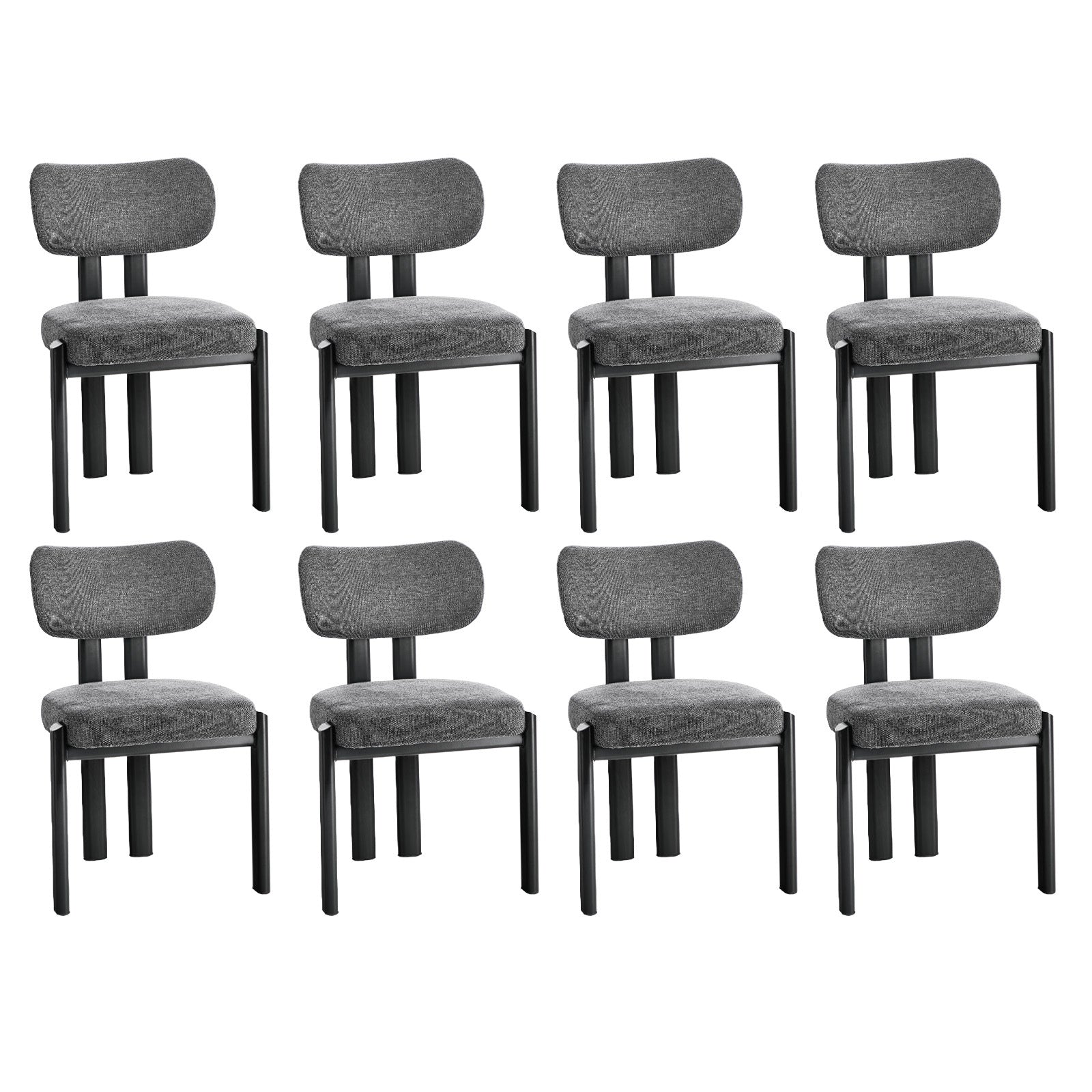 Oikiture Set of 8 Dining Chairs Linen Fabric Kitchen Chair Padded Seat Grey