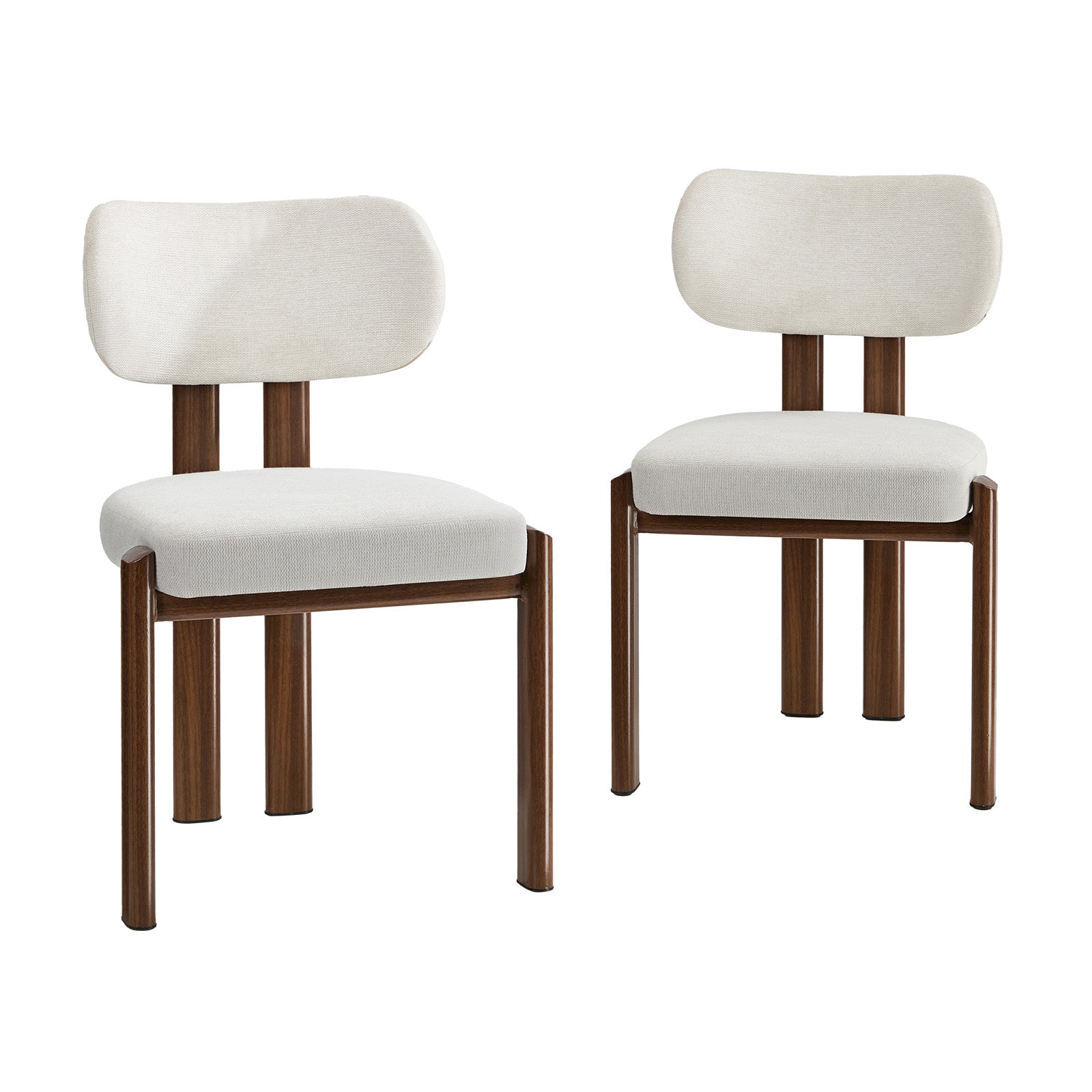 Oikiture Set of 2 Dining Chairs Linen Fabric Kitchen Padded Seat Beige&Brown