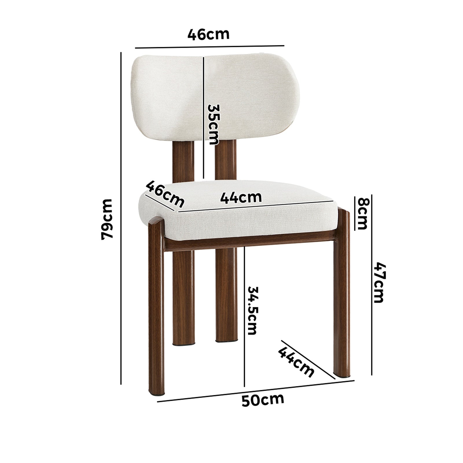 Oikiture Set of 4 Dining Chairs Linen Fabric Kitchen Padded Seat Beige&Brown