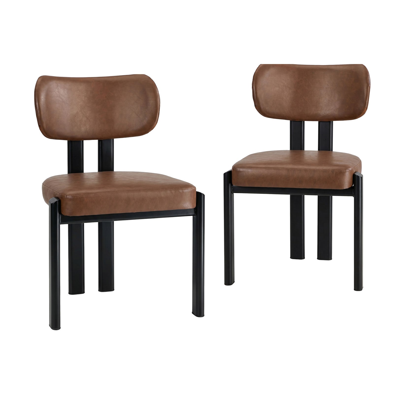Oikiture Set of 2 Dining Chairs Faux Leather Fabric Kitchen Chair Padded Seat