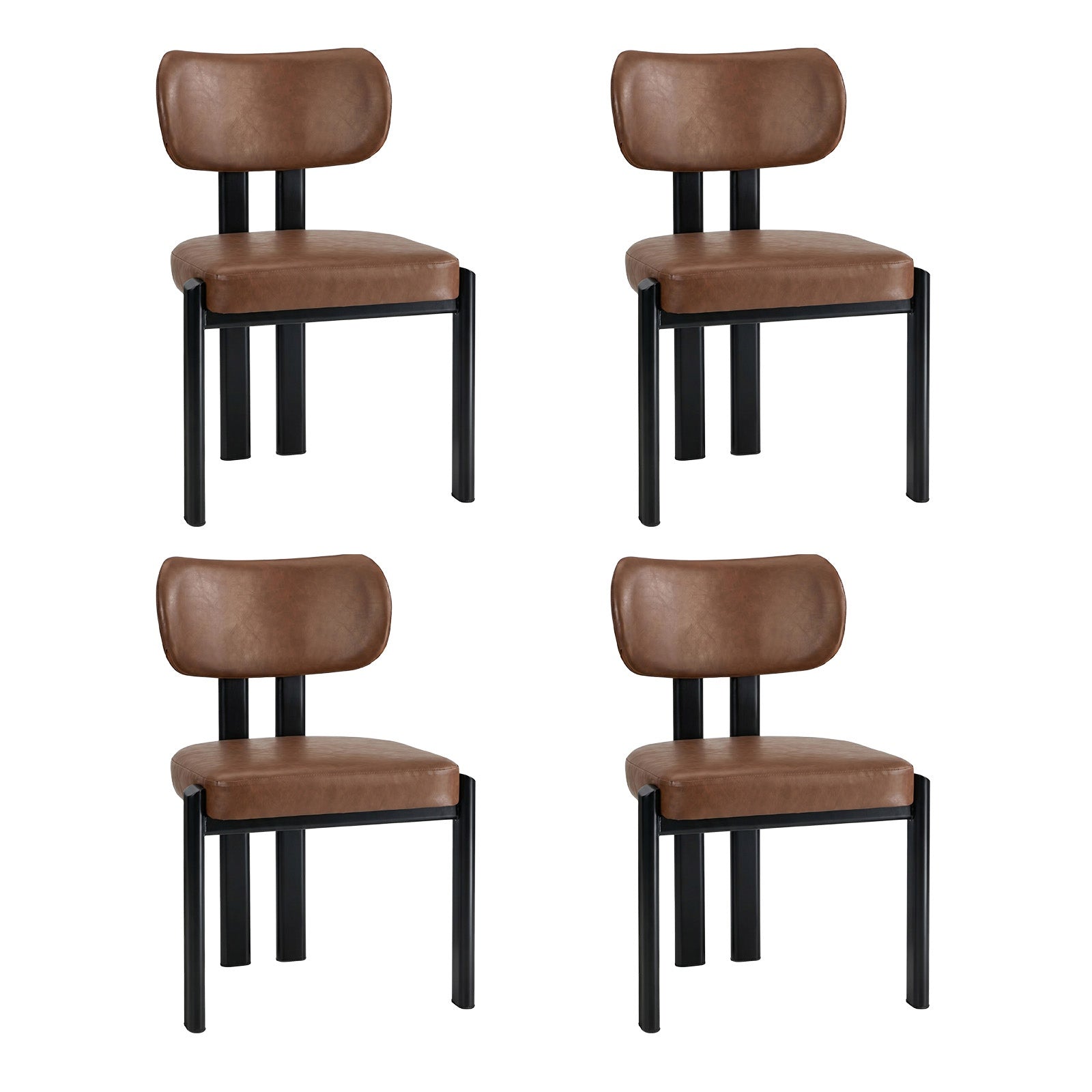 Oikiture Set of 4 Dining Chairs Faux Leather Fabric Kitchen Chair Padded Seat