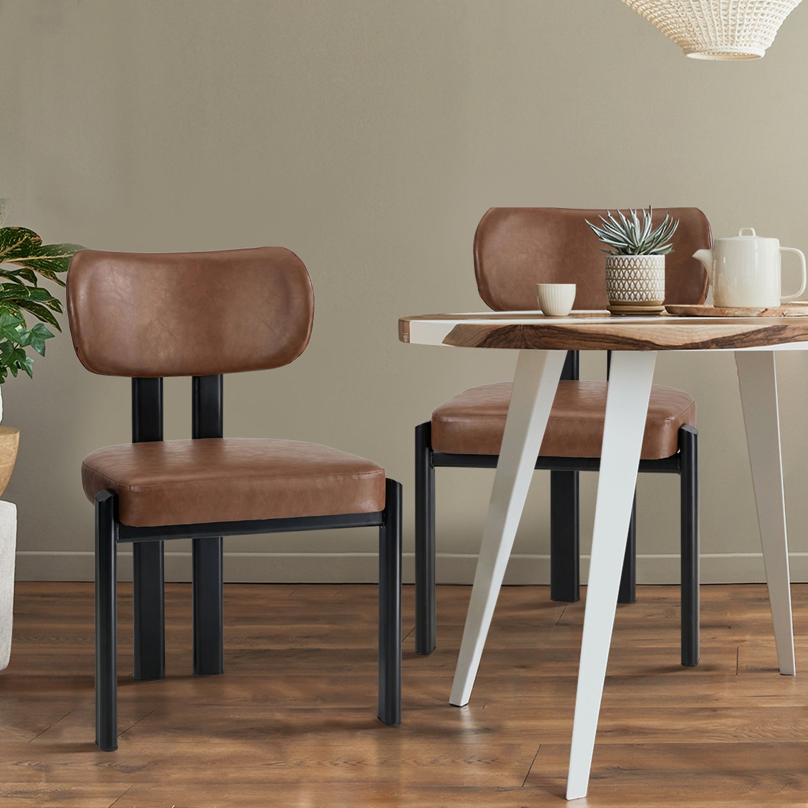 Oikiture Set of 6 Dining Chairs Faux Leather Fabric Kitchen Chair Padded Seat