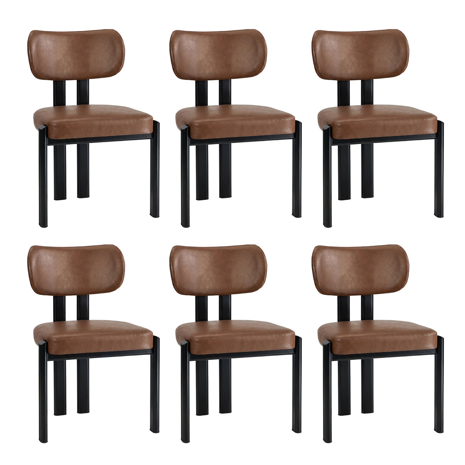 Oikiture Set of 6 Dining Chairs Faux Leather Fabric Kitchen Chair Padded Seat