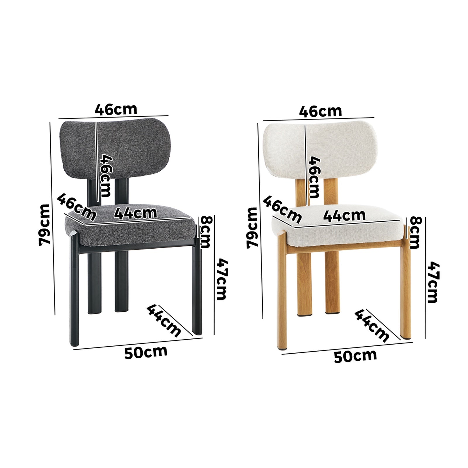 Oikiture Set of 2 Dining Chairs Linen Fabric Kitchen Seat Padded Accent Chair