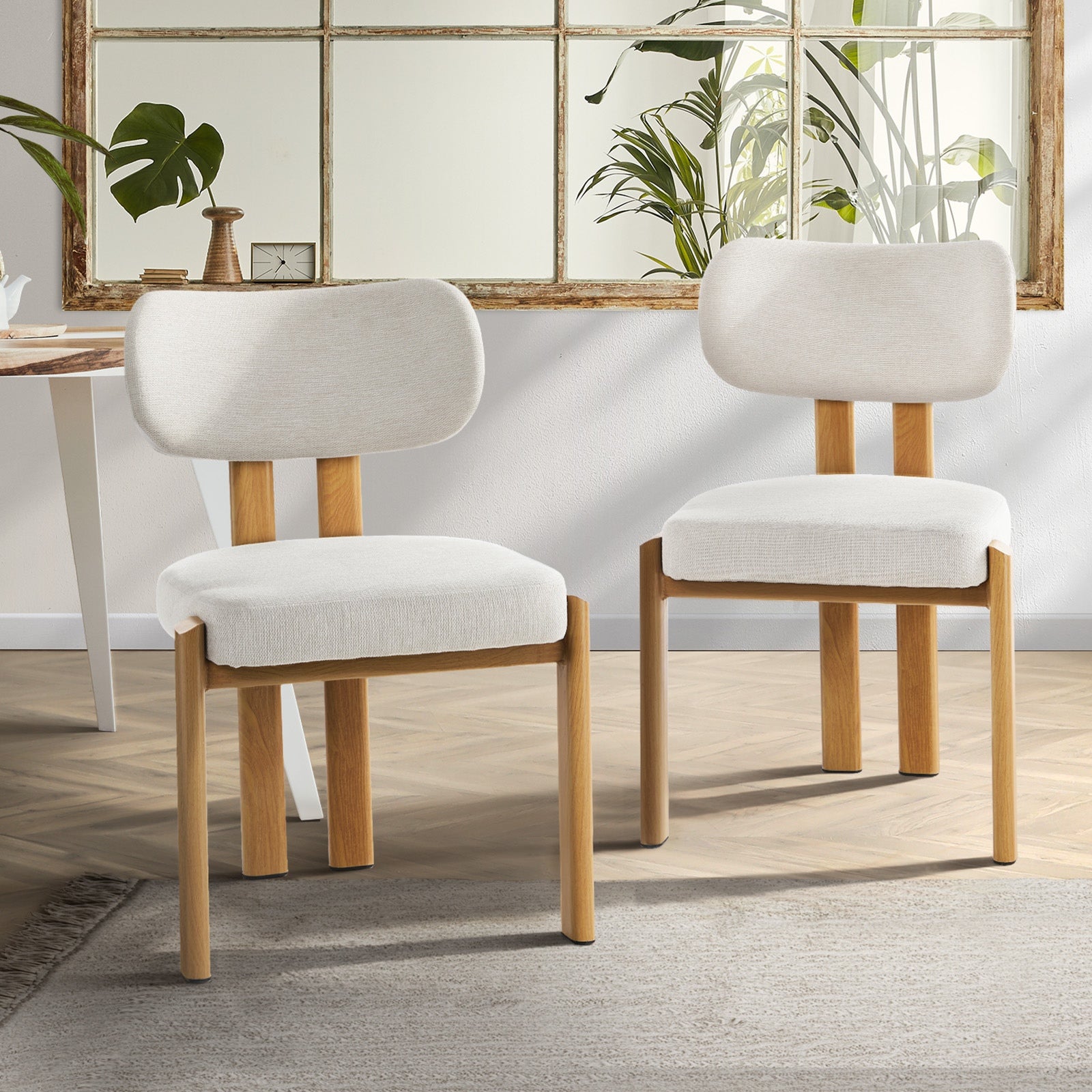 Oikiture Set of 2 Dining Chairs Linen Fabric Kitchen Seat Padded Accent Chair