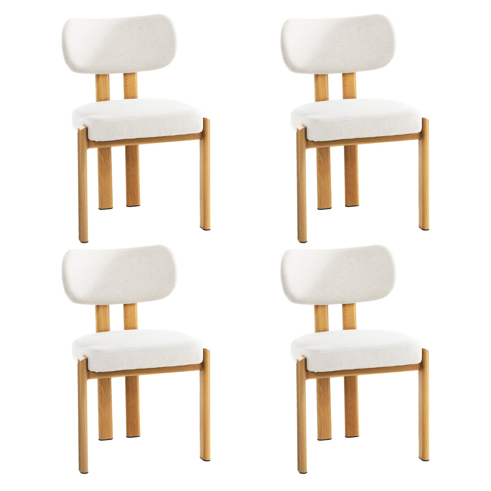 Oikiture Set of 4 Dining Chairs Linen Fabric Kitchen Chair Padded Seat Beige