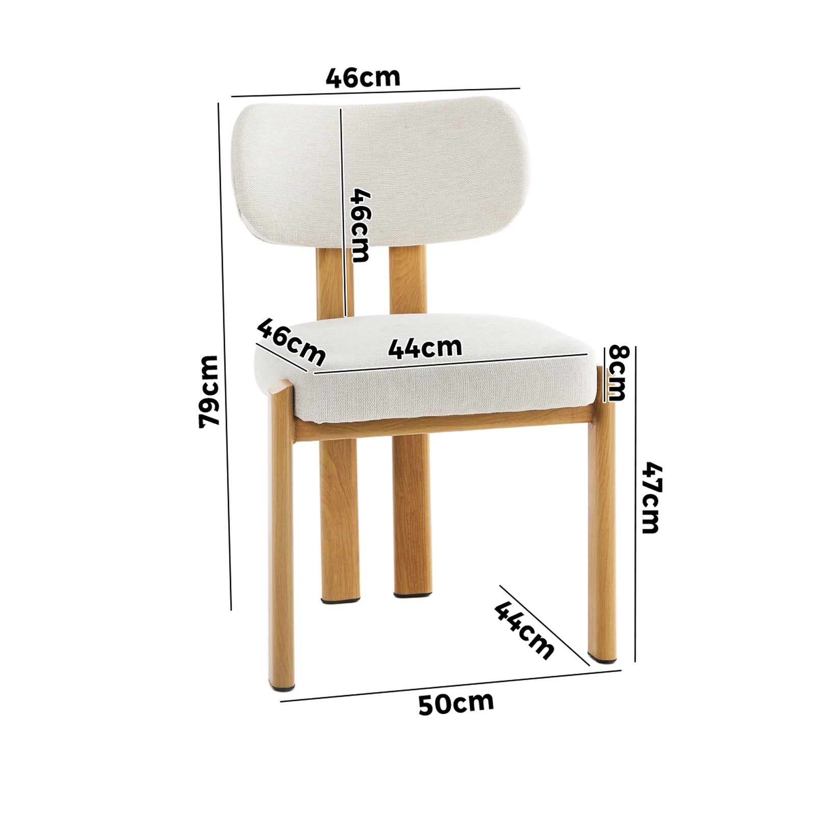 Oikiture Set of 6 Dining Chairs Linen Fabric Kitchen Chair Padded Seat Beige