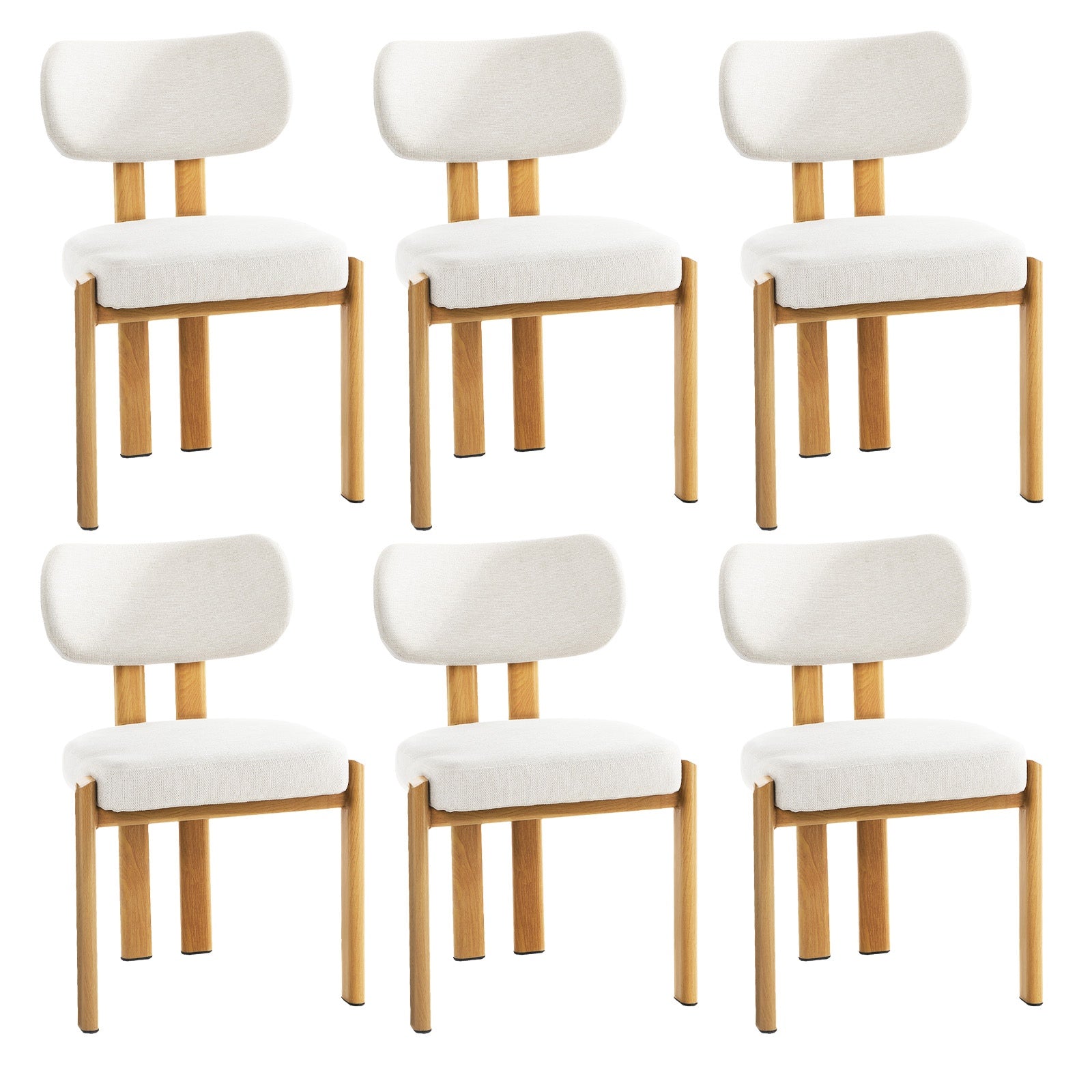 Oikiture Set of 6 Dining Chairs Linen Fabric Kitchen Chair Padded Seat Beige