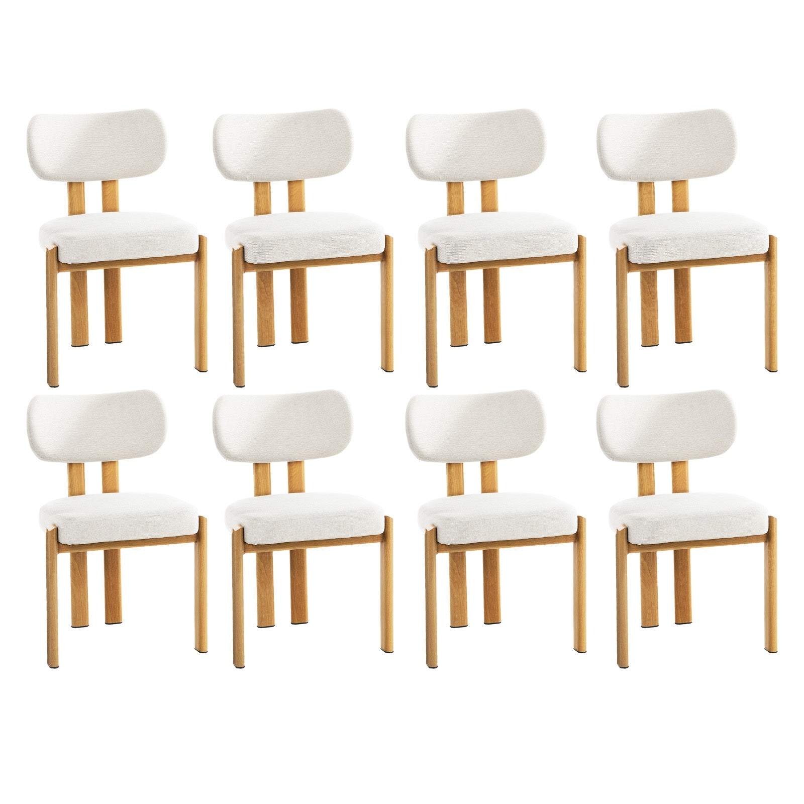 Oikiture Set of 8 Dining Chairs Linen Fabric Kitchen Chair Padded Seat Beige