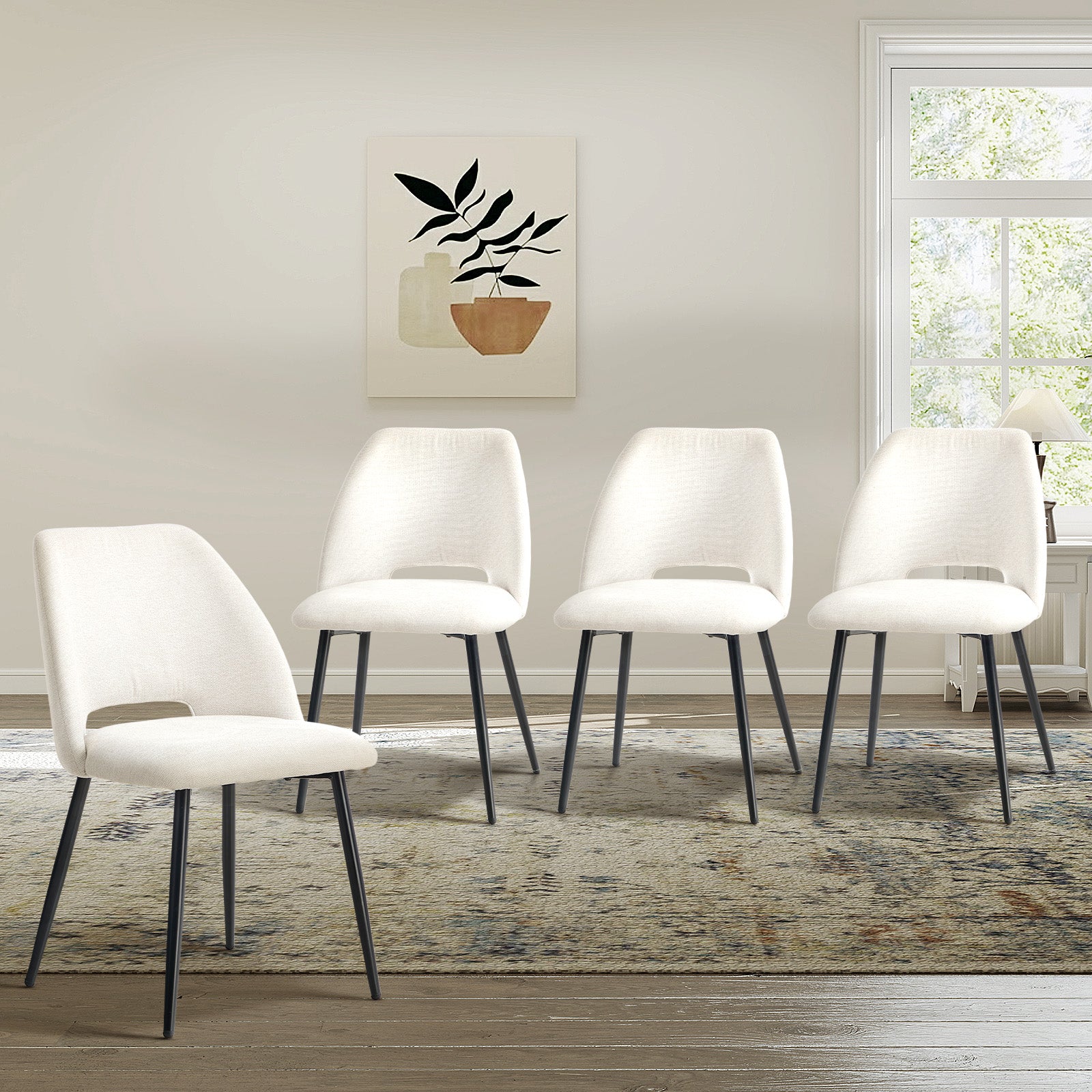 Oikiture 4x Dining Chair Accent Chairs Linen Fabric Biege