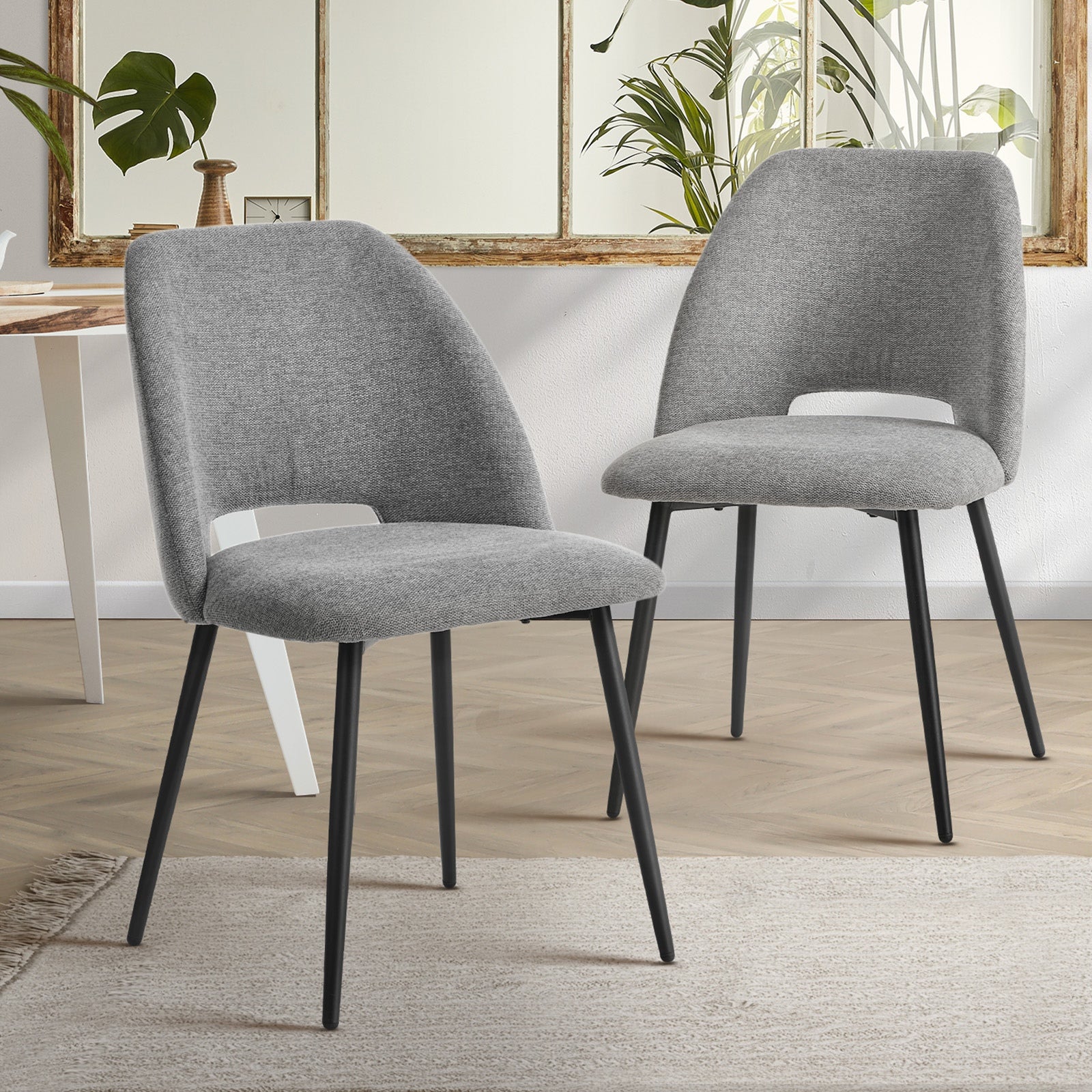 Oikiture 2x Dining Chair Accent Chairs Linen Fabric Grey