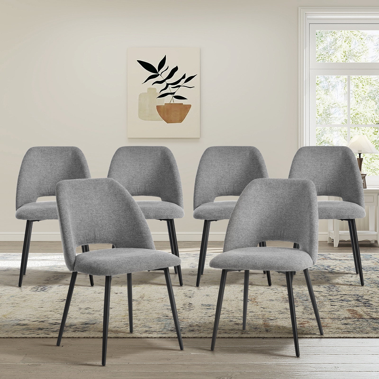 Oikiture 6x Dining Chair Accent Chairs Linen Fabric Grey