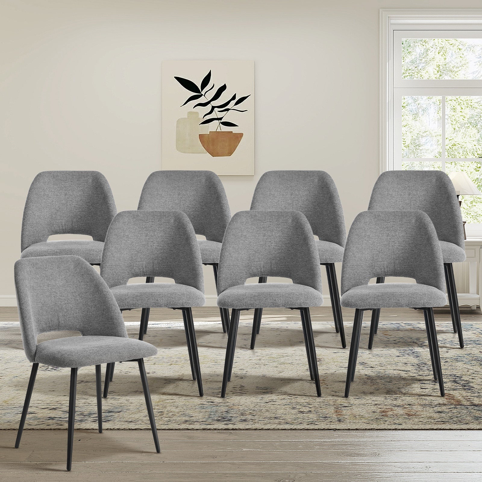 Oikiture 8x Dining Chair Accent Chairs Linen Fabric Grey
