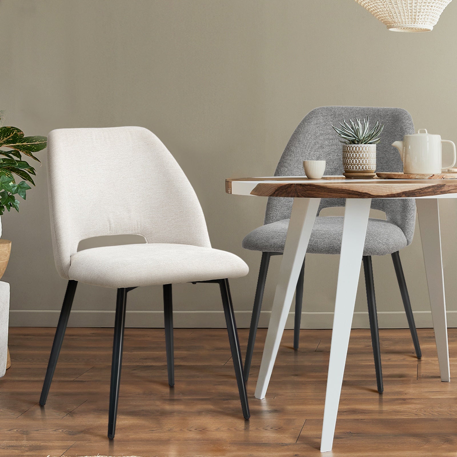 Oikiture 2x Dining Chair Accent Chairs Linen Fabric