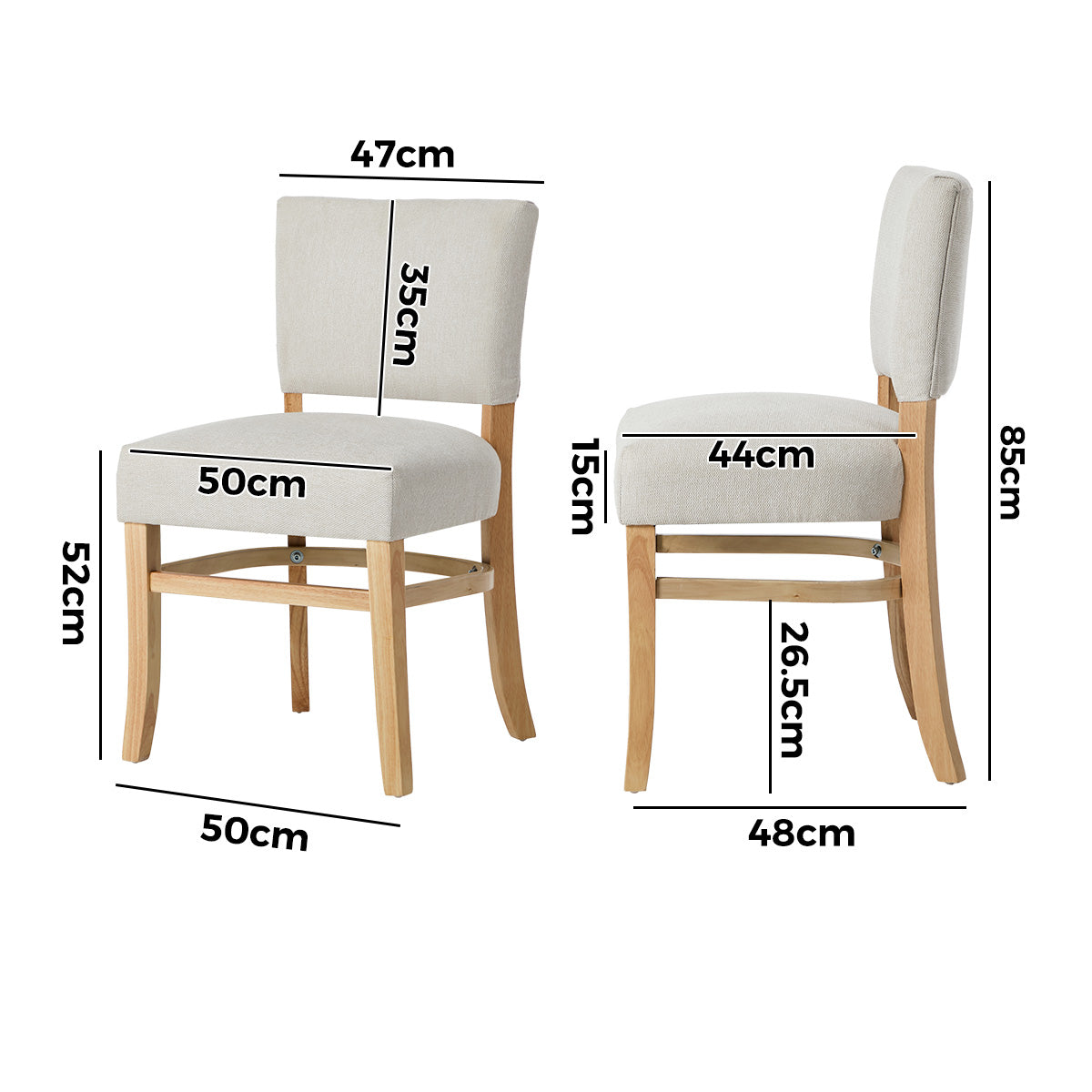 Oikiture 2x Dining Chairs Wooden Kitchen Seat Rubberwood Frame Accent Chair Beig - Sunyee