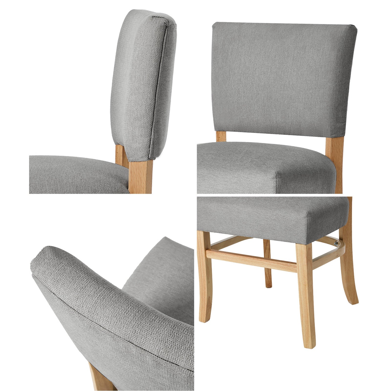 Oikiture 6x Dining Chairs Wooden Kitchen Seat Rubberwood Frame Accent Chair Grey