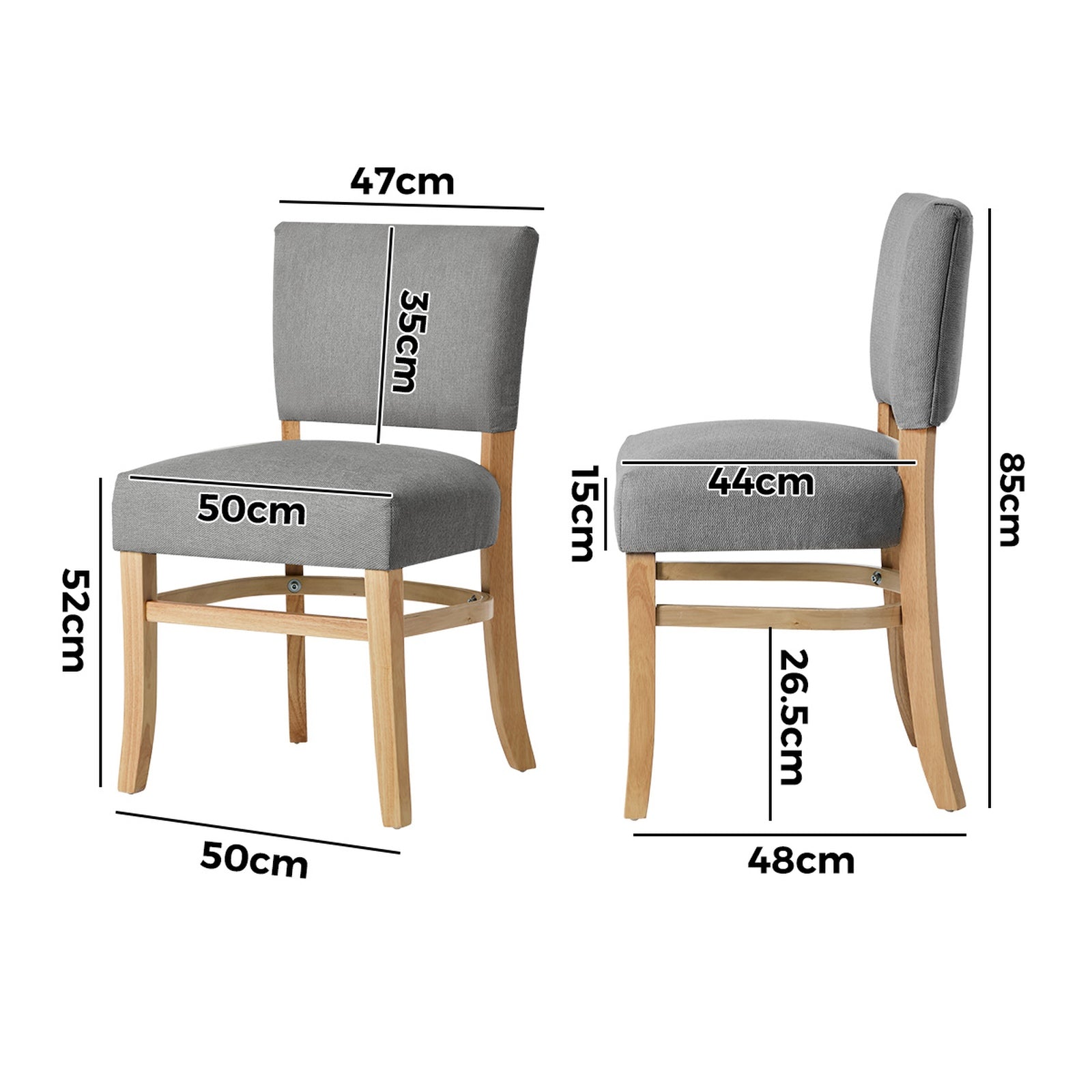Oikiture 6x Dining Chairs Wooden Kitchen Seat Rubberwood Frame Accent Chair Grey