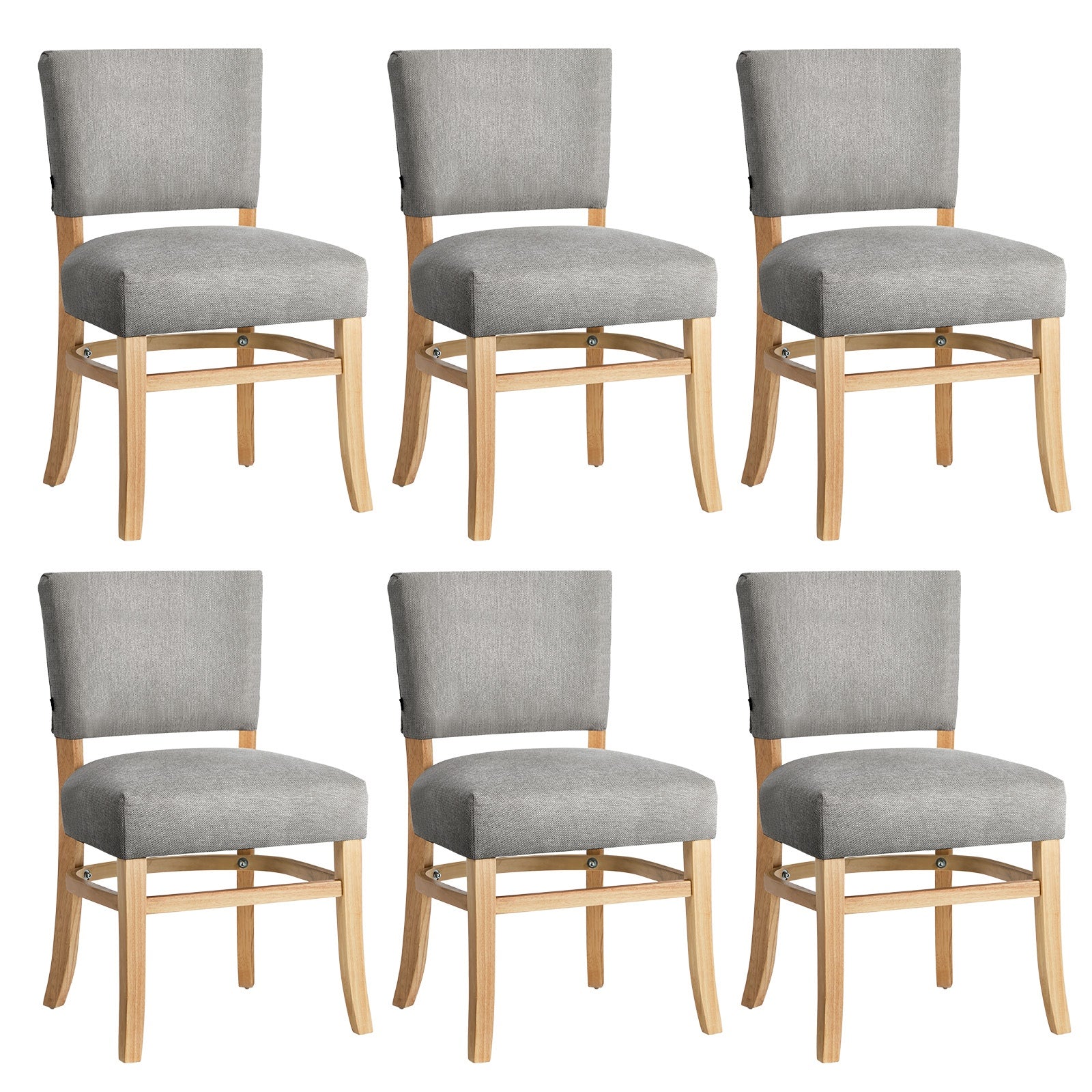 Oikiture 6x Dining Chairs Wooden Kitchen Seat Rubberwood Frame Accent Chair Grey