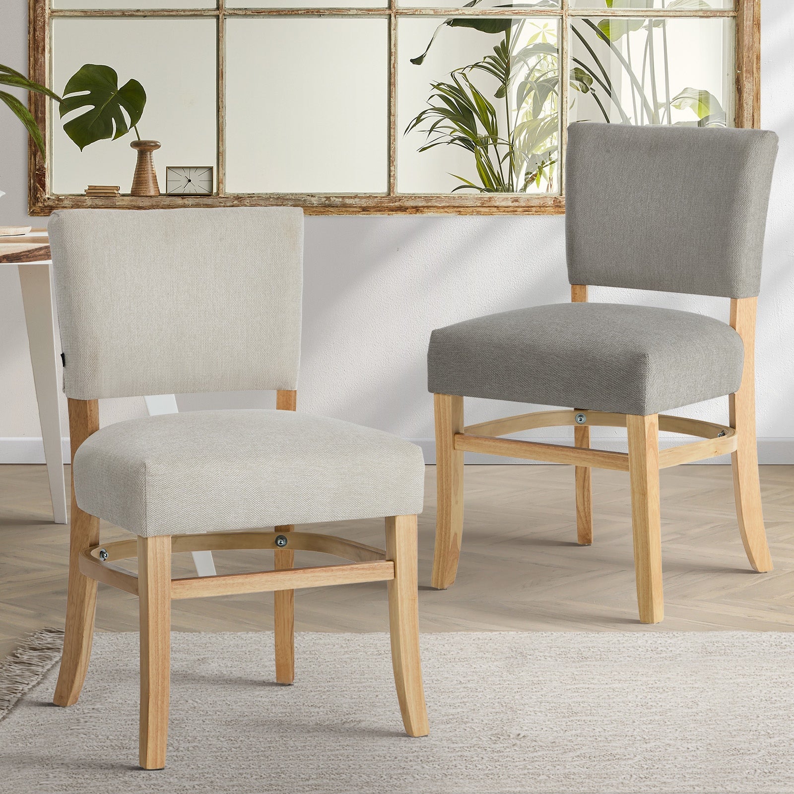 Oikiture 2x Dining Chairs Wooden Kitchen Seat Rubberwood Frame Accent Chair