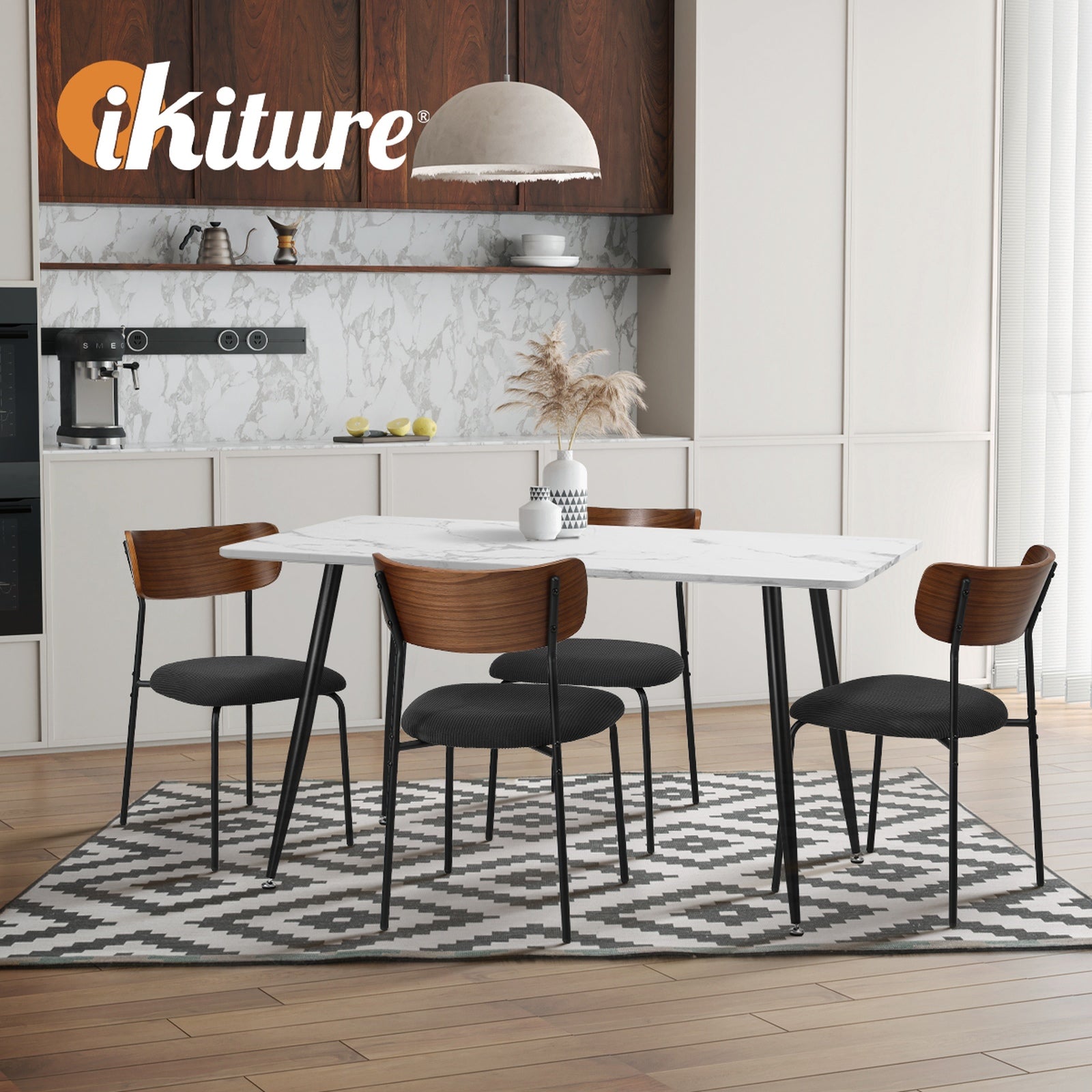 Oikiture 2PCS Dining Chairs Kitchen Chair Padded Lounge Seat Corduroy Black - Sunyee