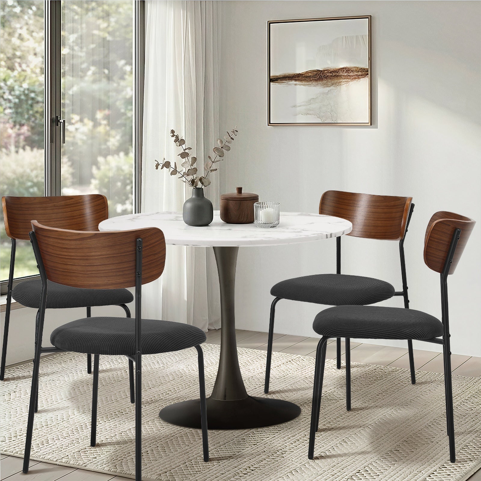 Oikiture 4PCS Dining Chairs Kitchen Chair Padded Lounge Seat Corduroy Black - Sunyee