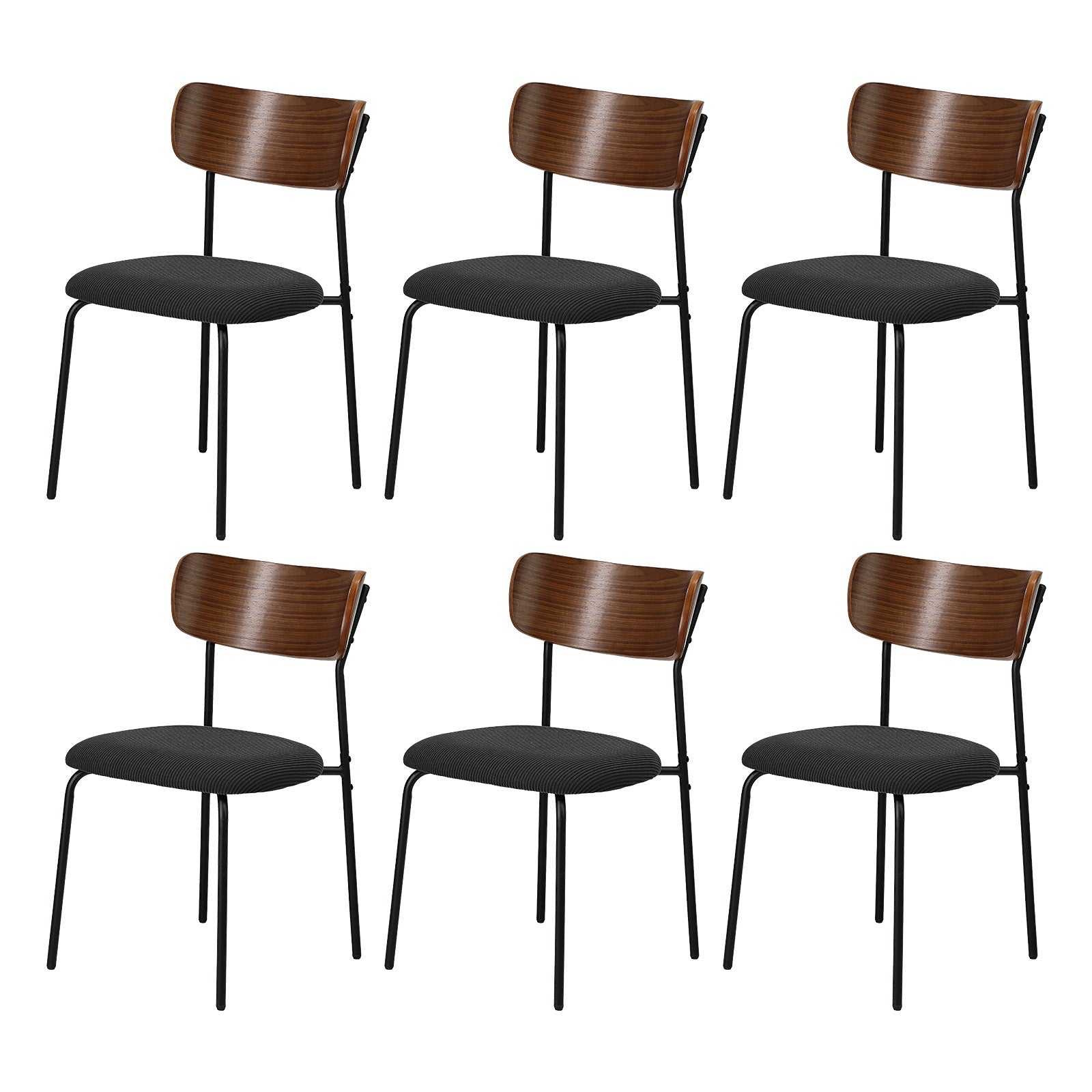 Oikiture 6PCS Dining Chairs Kitchen Chair Padded Lounge Seat Corduroy Black - Sunyee