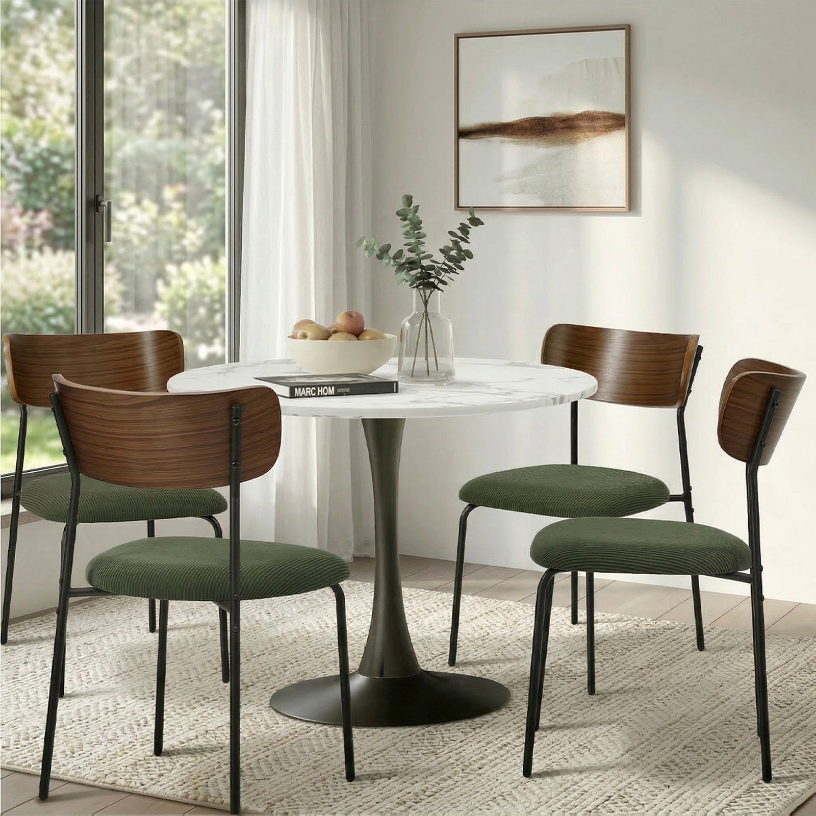 Oikiture 2PCS Dining Chairs Kitchen Chair Padded Lounge Seat Sherpa Green