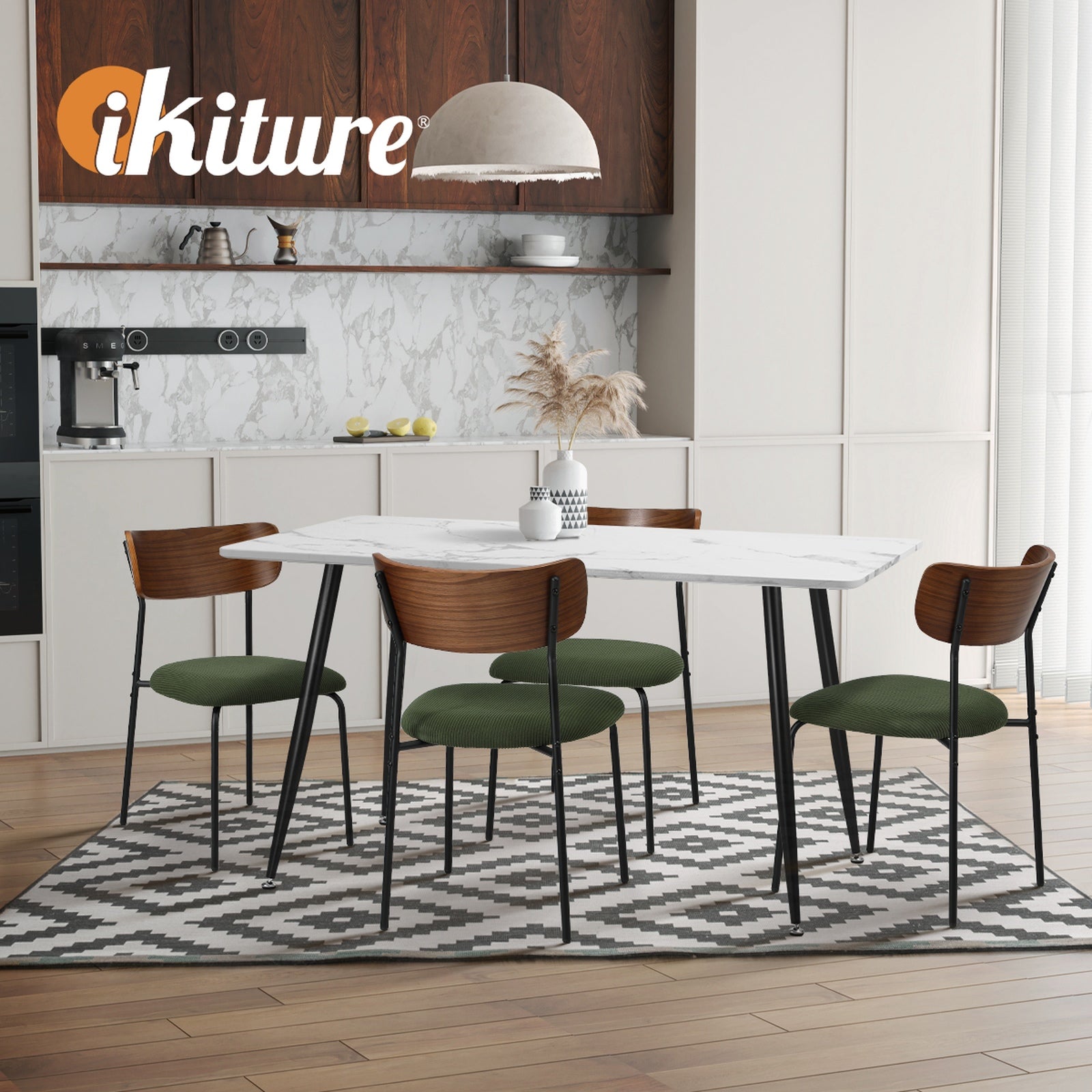 Oikiture 2PCS Dining Chairs Kitchen Chair Padded Lounge Seat Sherpa Green