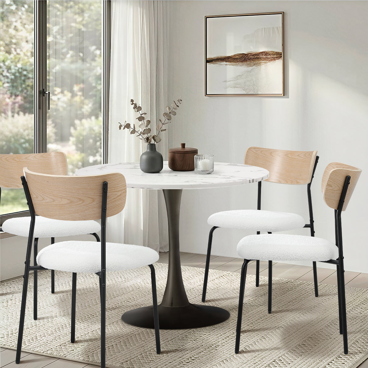 Oikiture 2PCS Dining Chairs Kitchen Chair Padded Lounge Seat Sherpa White - Sunyee