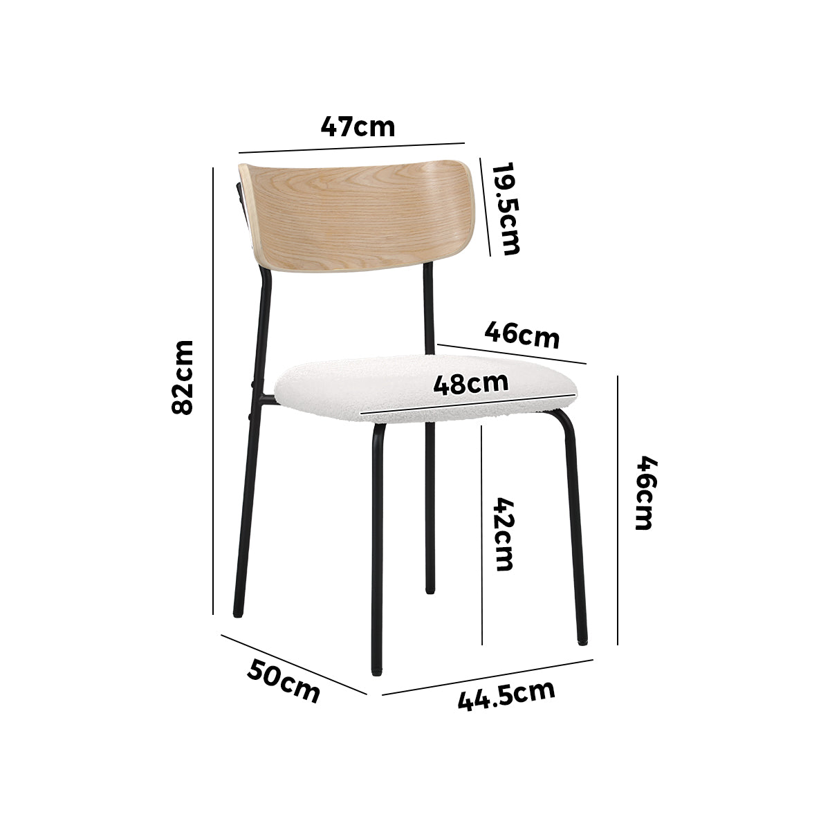 Oikiture 2PCS Dining Chairs Kitchen Chair Padded Lounge Seat Sherpa White - Sunyee