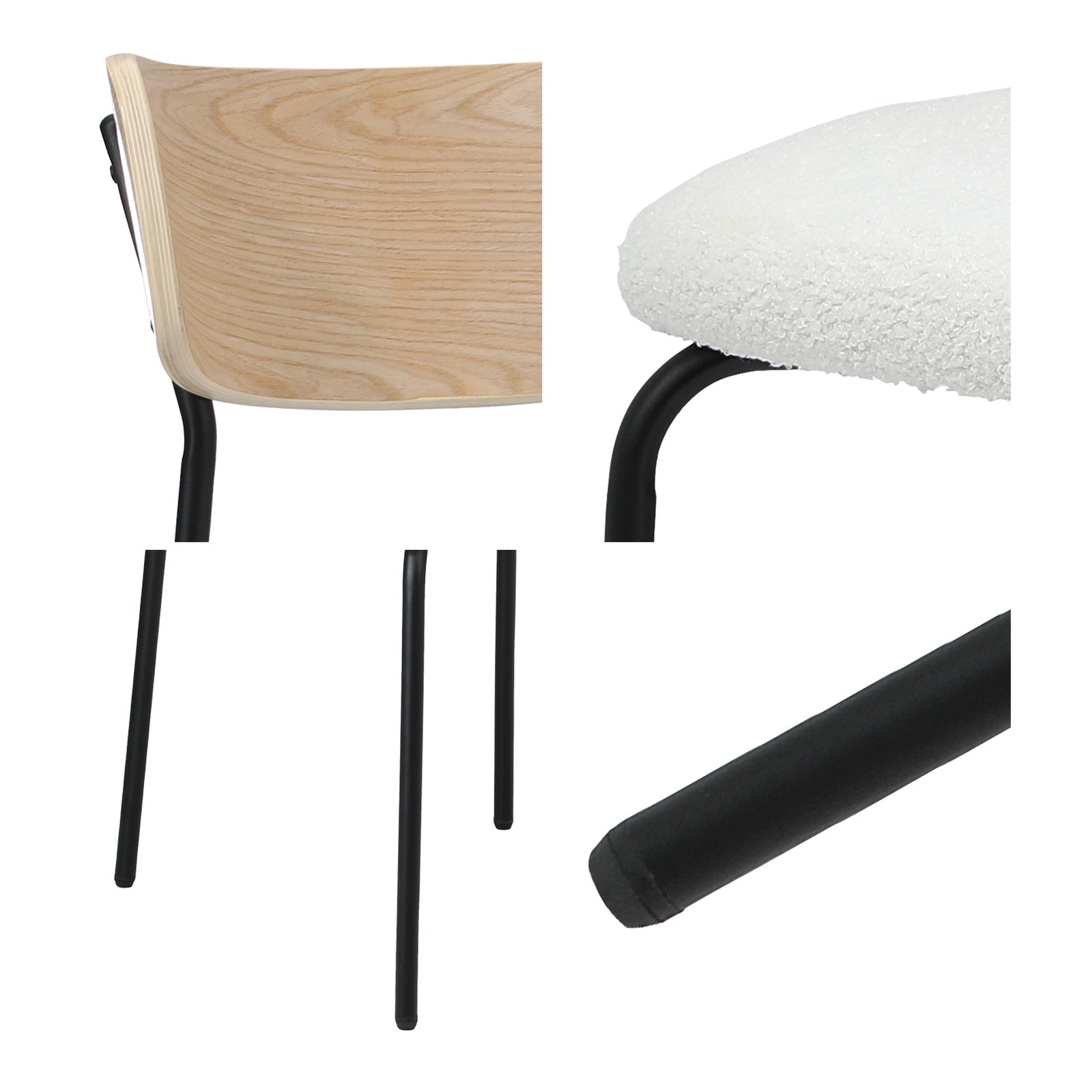 Oikiture 4PCS Dining Chairs Kitchen Chair Padded Lounge Seat Sherpa White - Sunyee