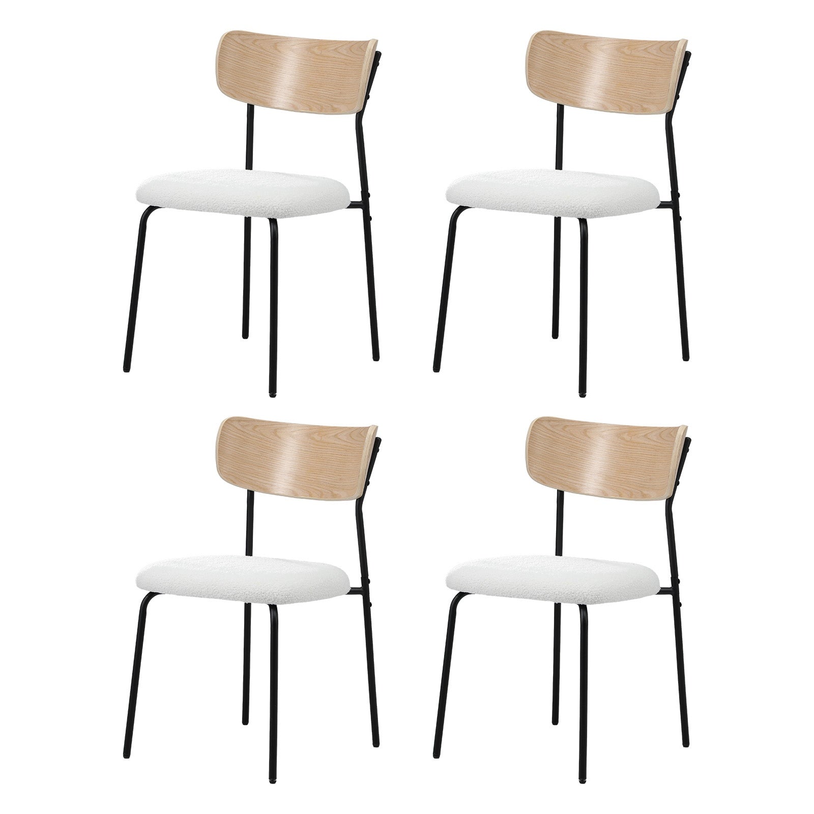 Oikiture 4PCS Dining Chairs Kitchen Chair Padded Lounge Seat Sherpa White - Sunyee