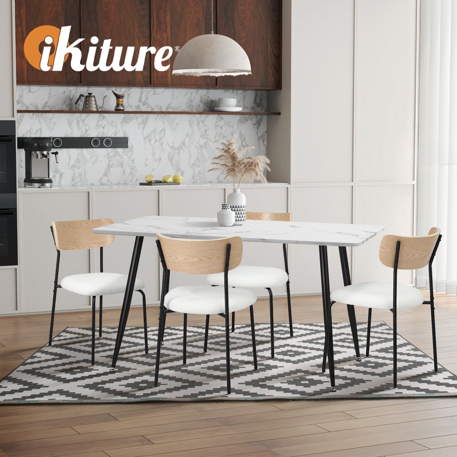 Oikiture 6PCS Dining Chairs Kitchen Chair Padded Lounge Seat Sherpa White - Sunyee