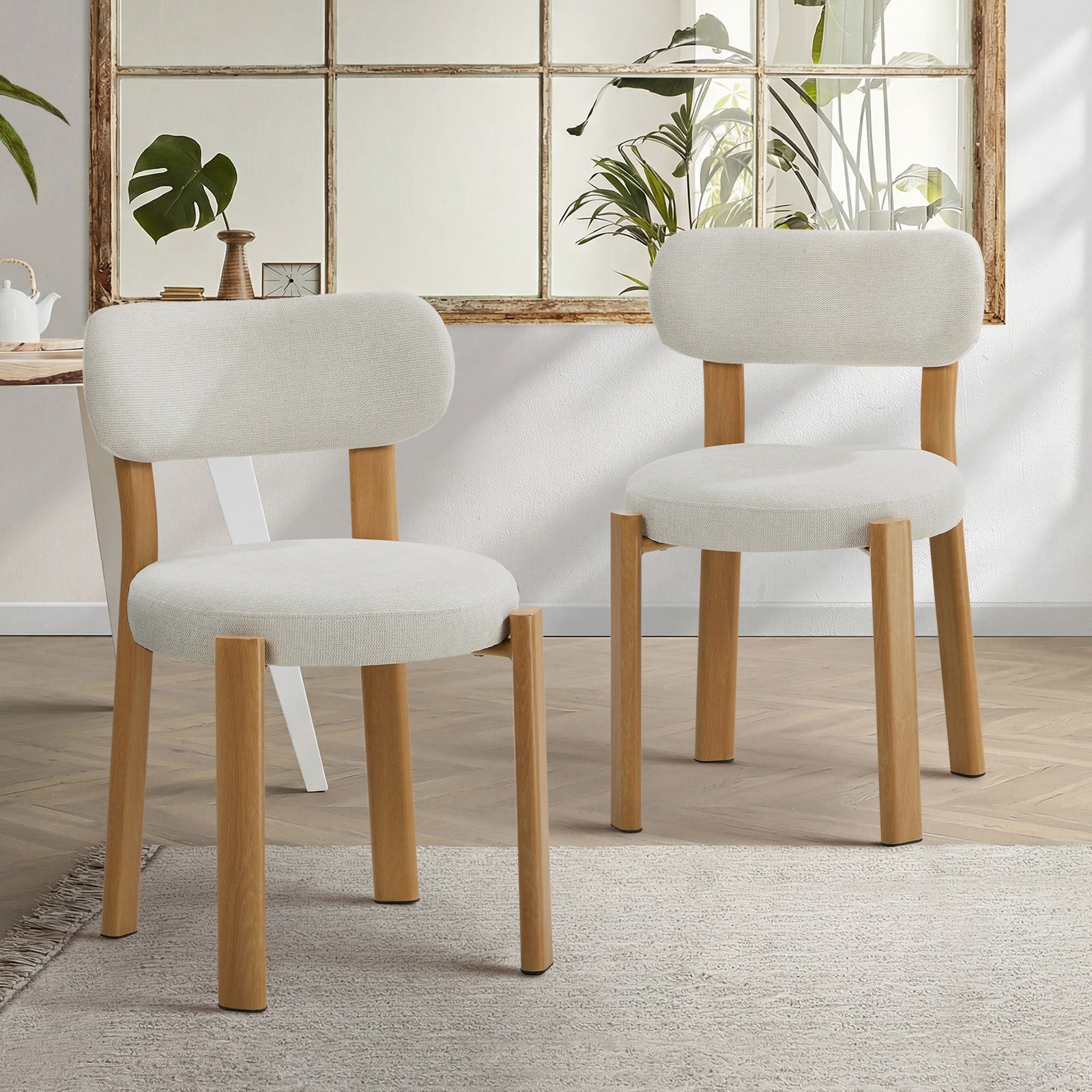 Oikiture 2x Dining Chair Upholstery Chairs Timber-Look Frame Natural&Beige