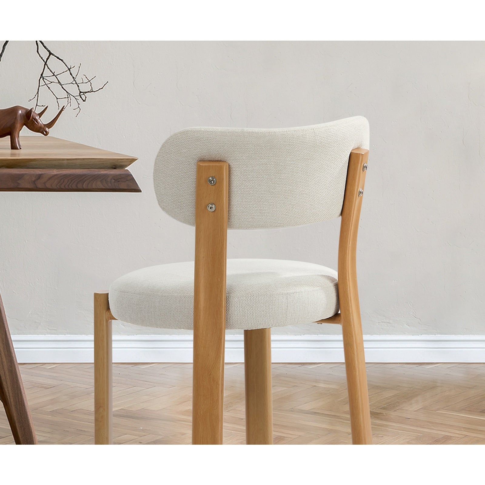 Oikiture 2x Dining Chair Upholstery Chairs Timber-Look Frame Natural&Beige