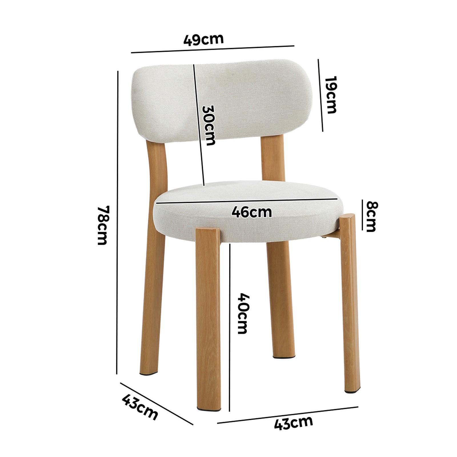 Oikiture 2x Dining Chair Upholstery Chairs Timber-Look Frame Natural&Beige