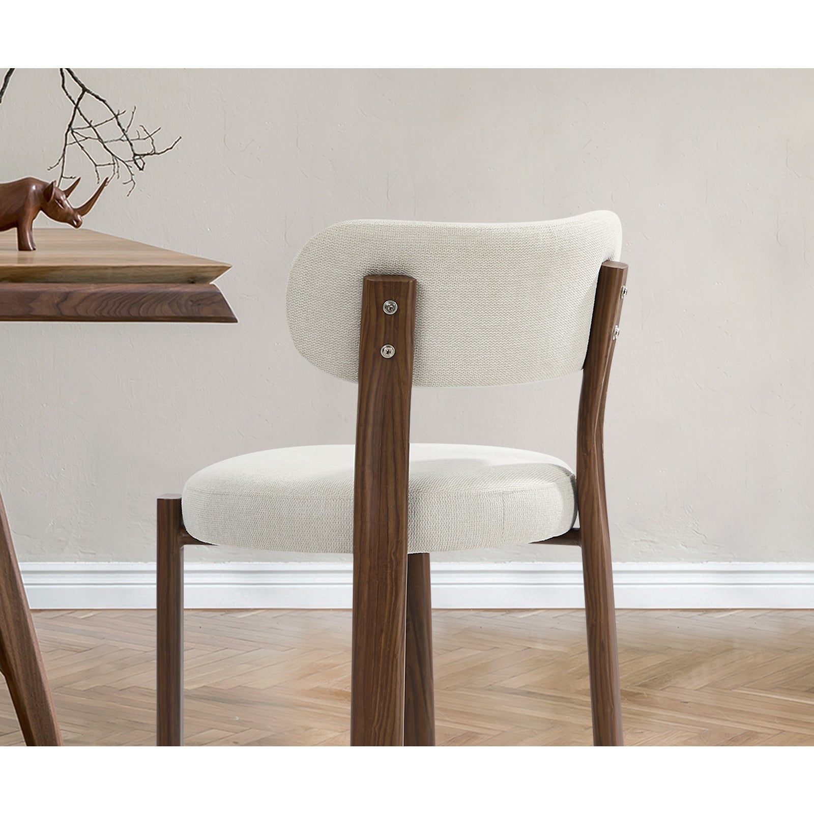 Oikiture 2x Dining Chair Upholstery Chairs Timber-Look Frame Walunt&Beige