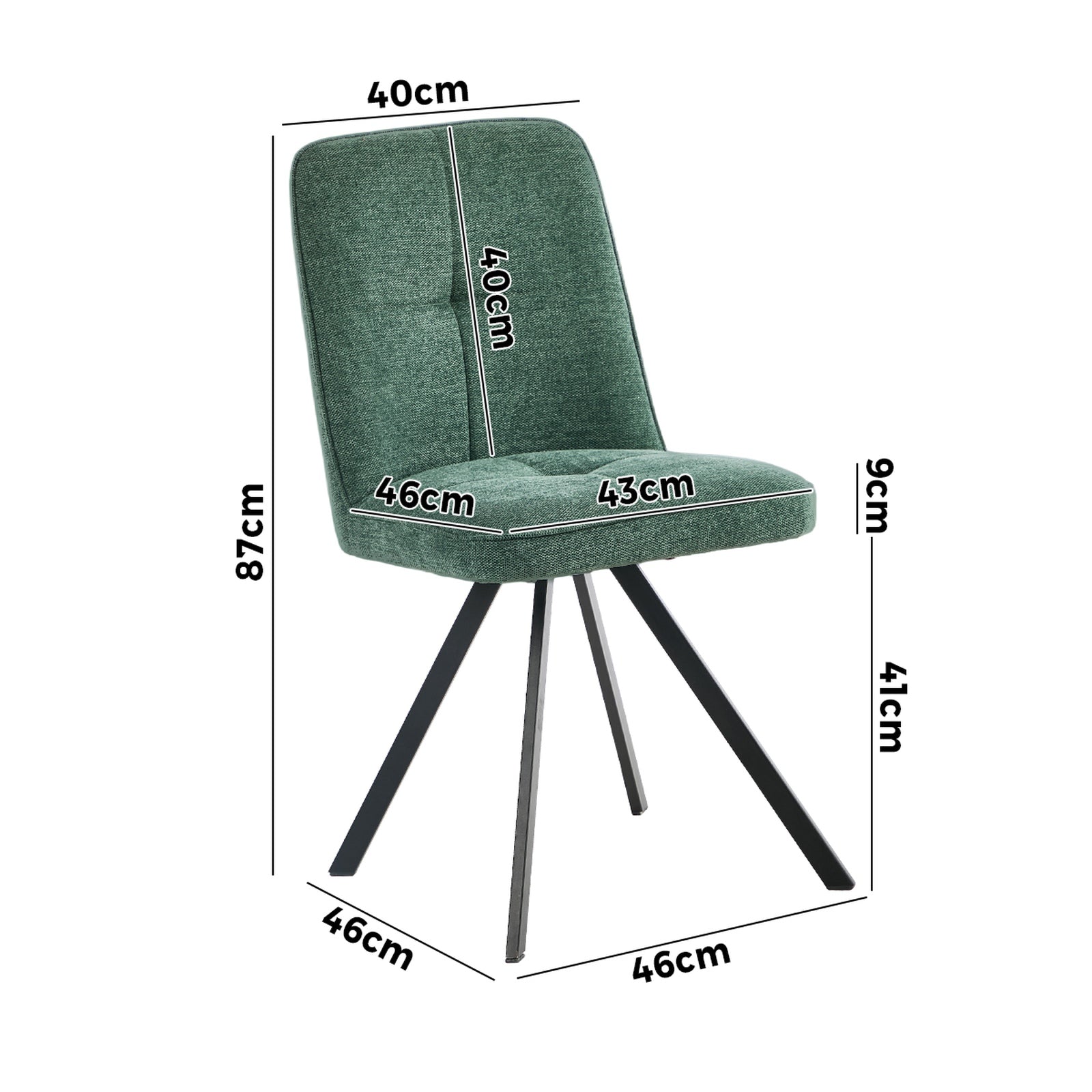 Oikiture 2x Dining Chair Kitchen Seat Linen Fabric Accent Chair Green
